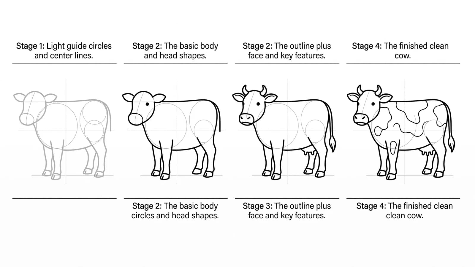 Step-by-step: how to draw a cow in four stages