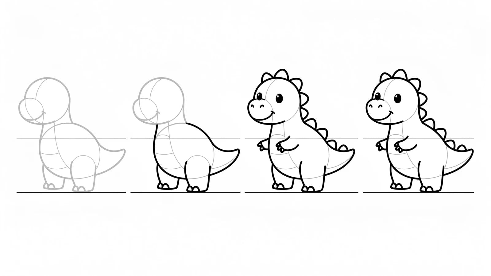 Step-by-step: how to draw a dinosaur in four stages