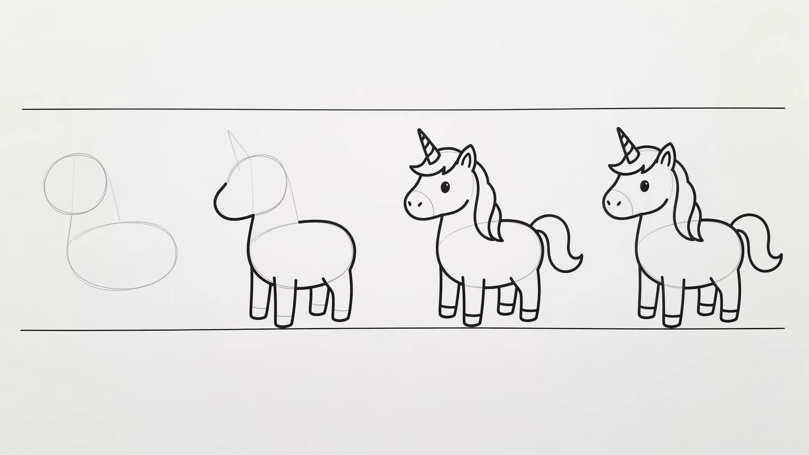 Step-by-step: how to draw a unicorn in four stages