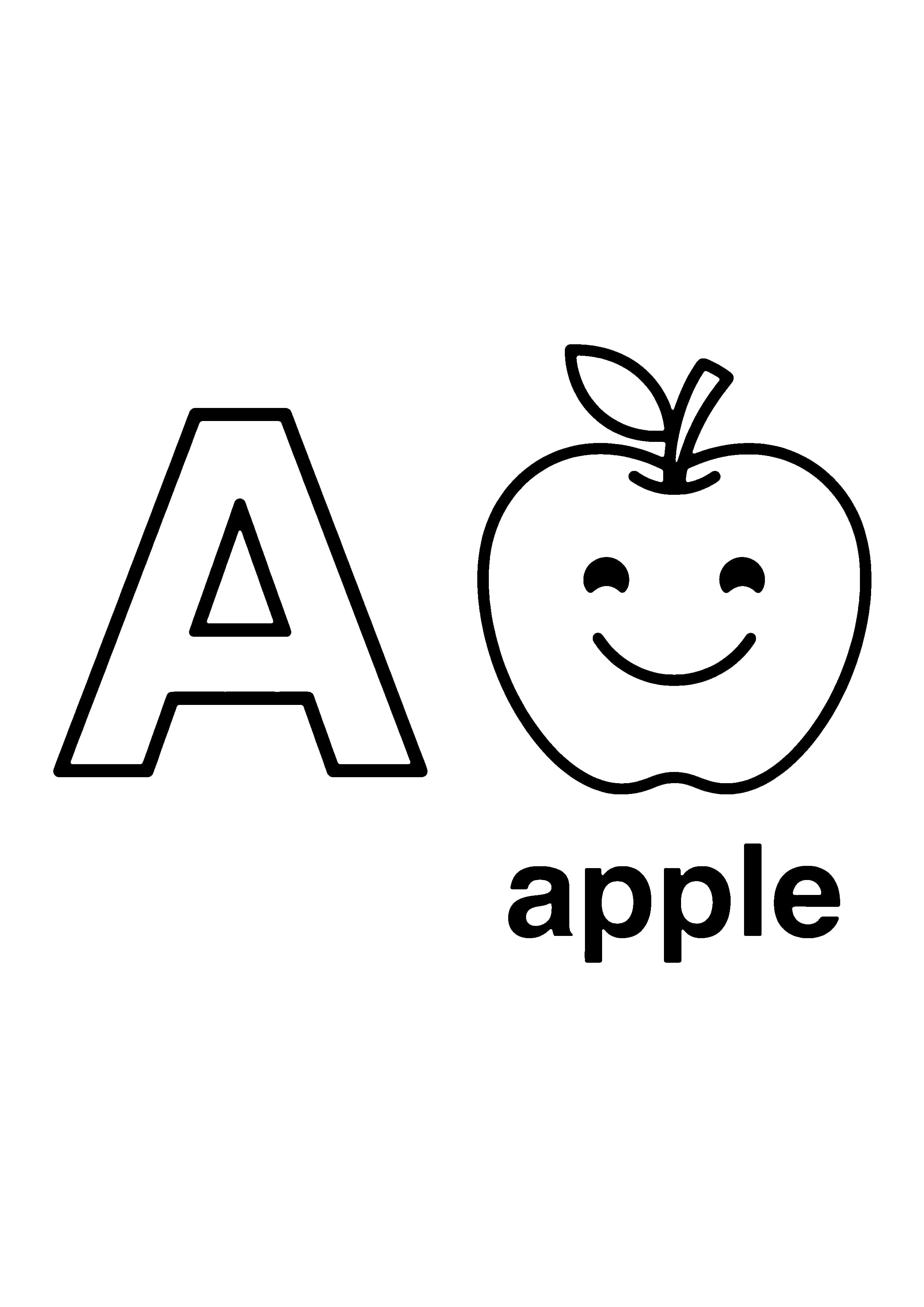 Printable hand-drawn A for Apple coloring page