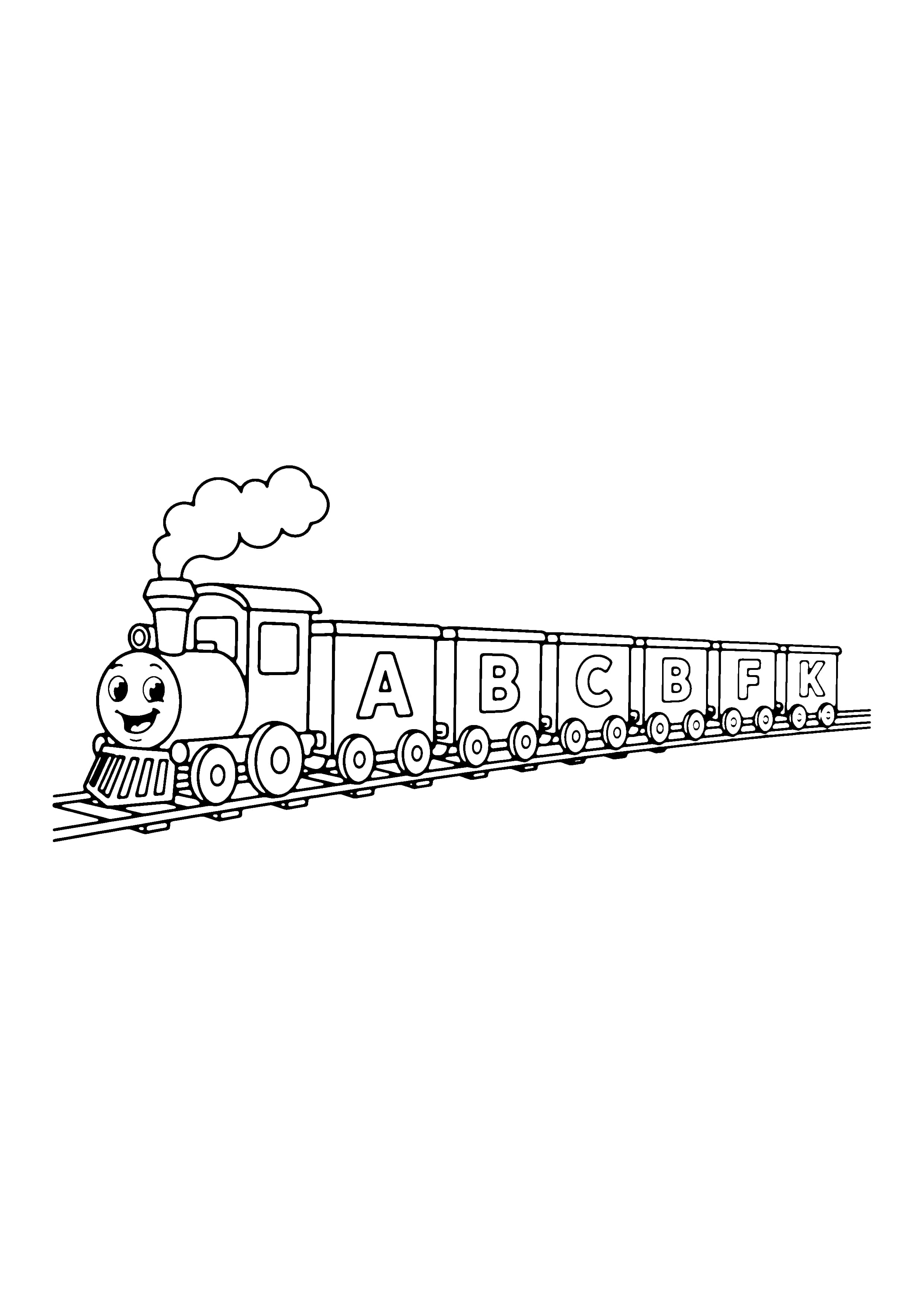 Printable hand-drawn Alphabet Train coloring page