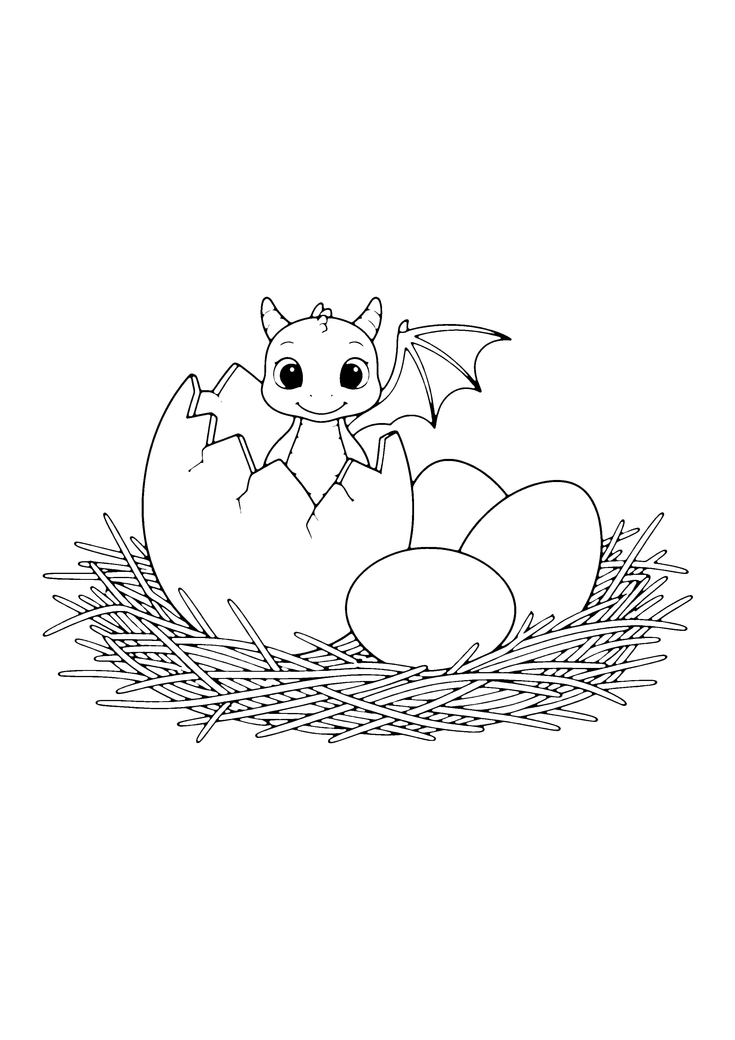 Printable hand-drawn Baby Dragon Hatching coloring page