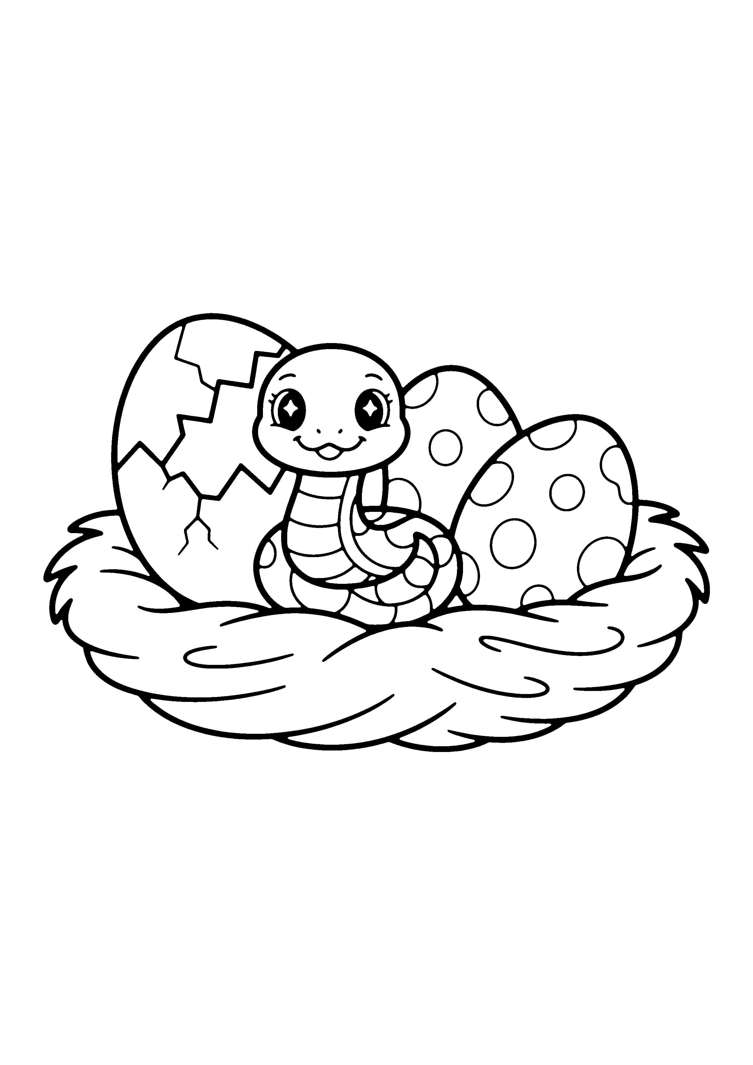 Printable hand-drawn Baby Snake Hatching coloring page