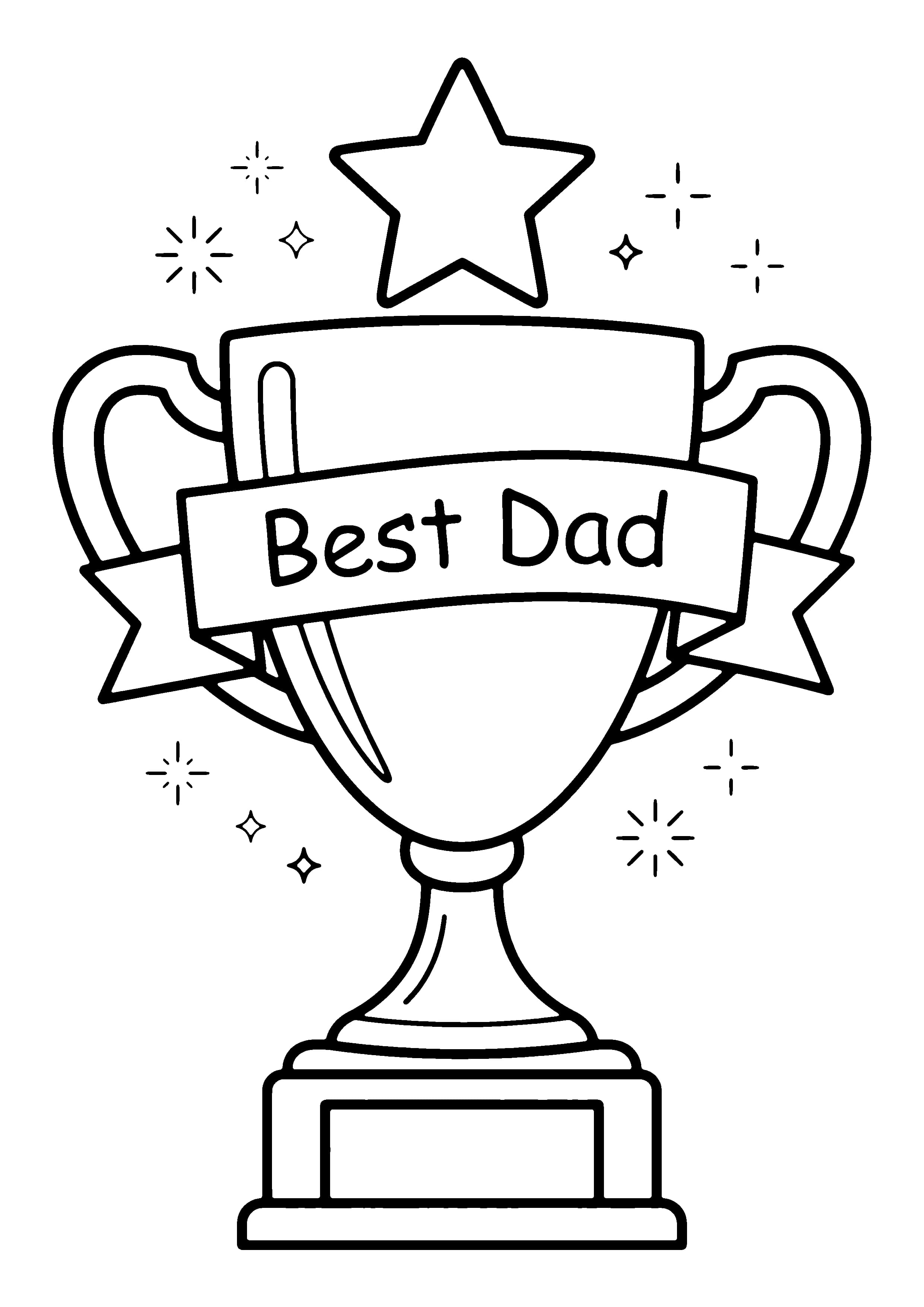 Printable hand-drawn Best Dad Trophy coloring page