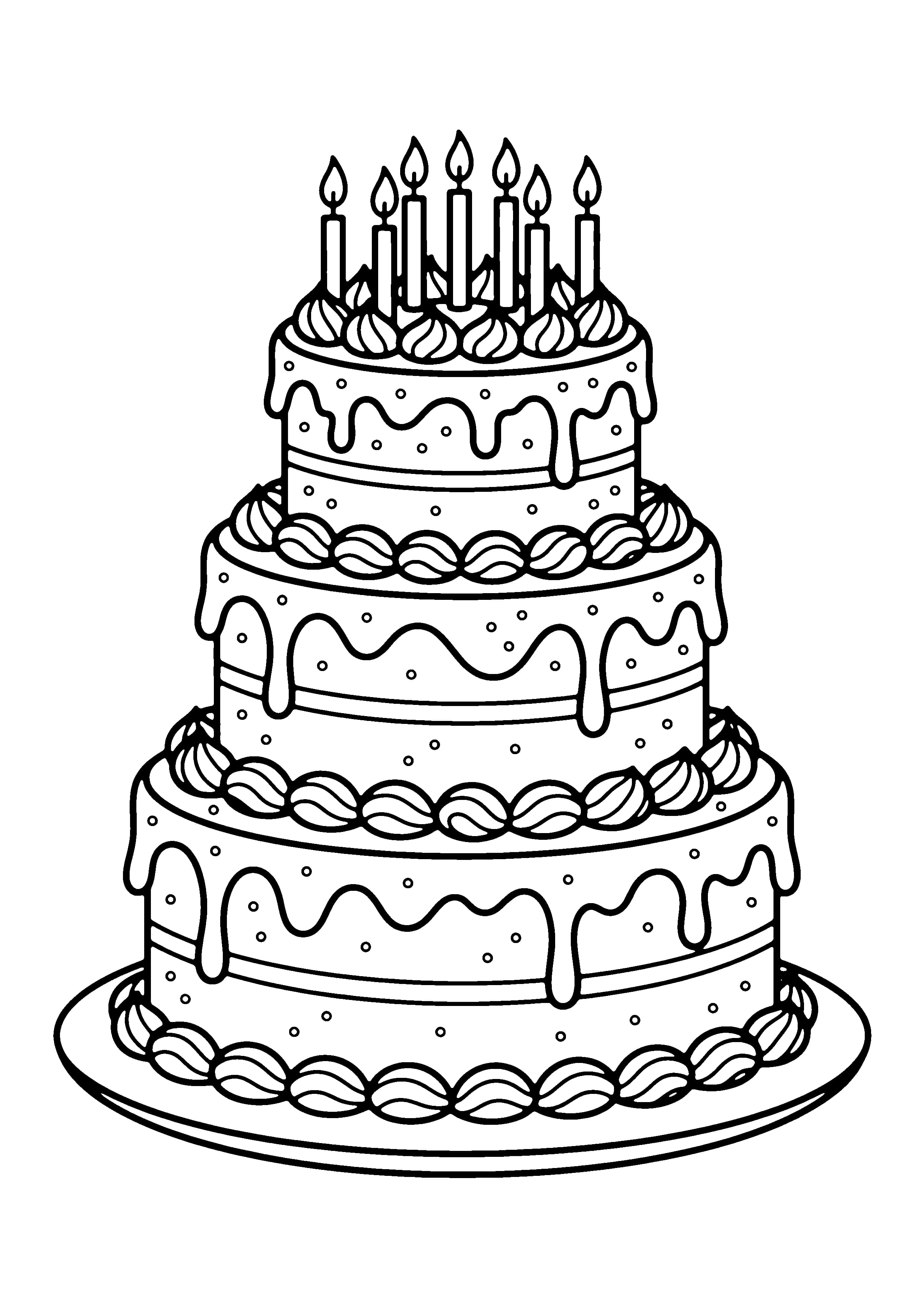 Printable hand-drawn Birthday Cake with Candles coloring page