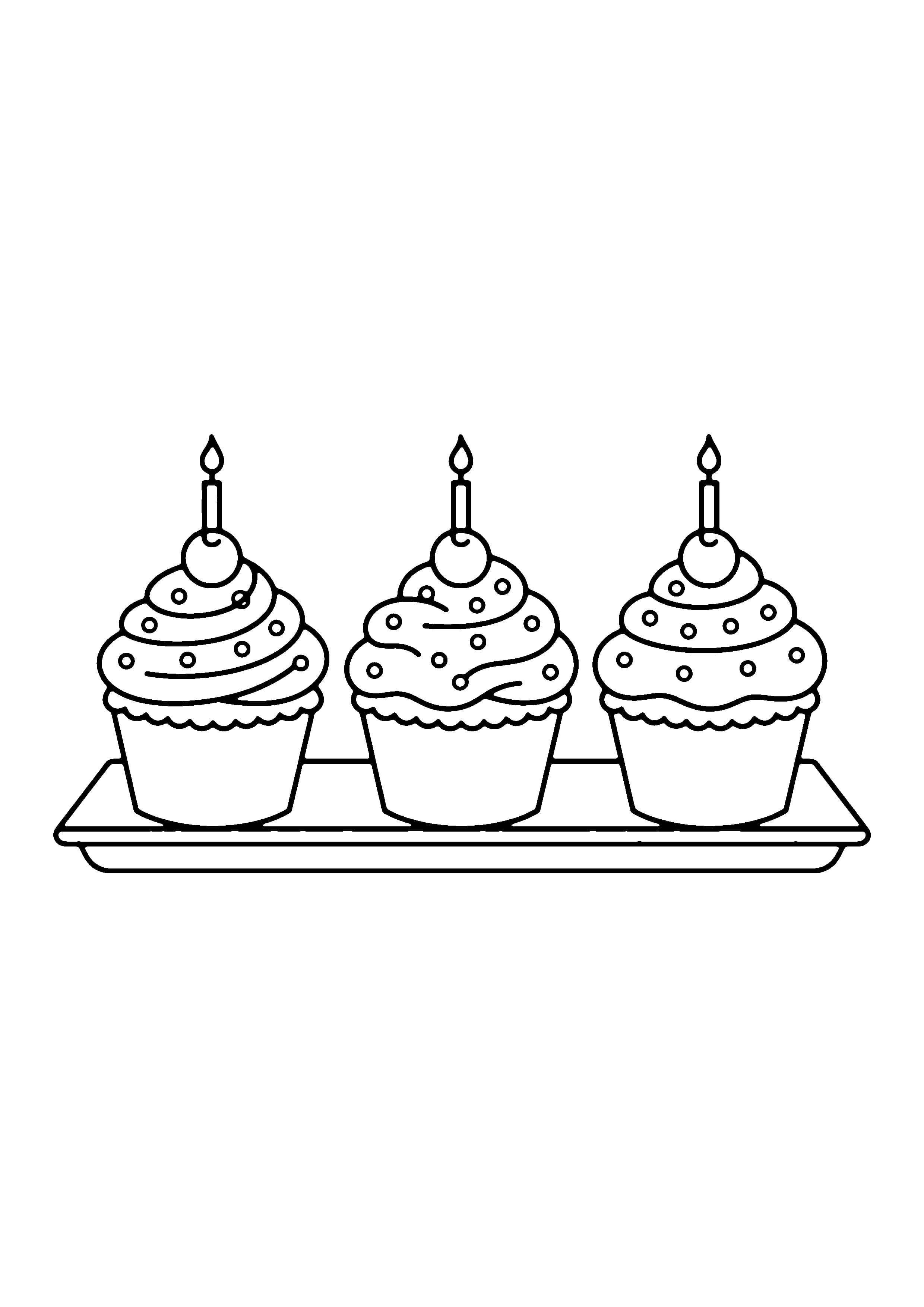 Printable hand-drawn Birthday Cupcake Trio coloring page