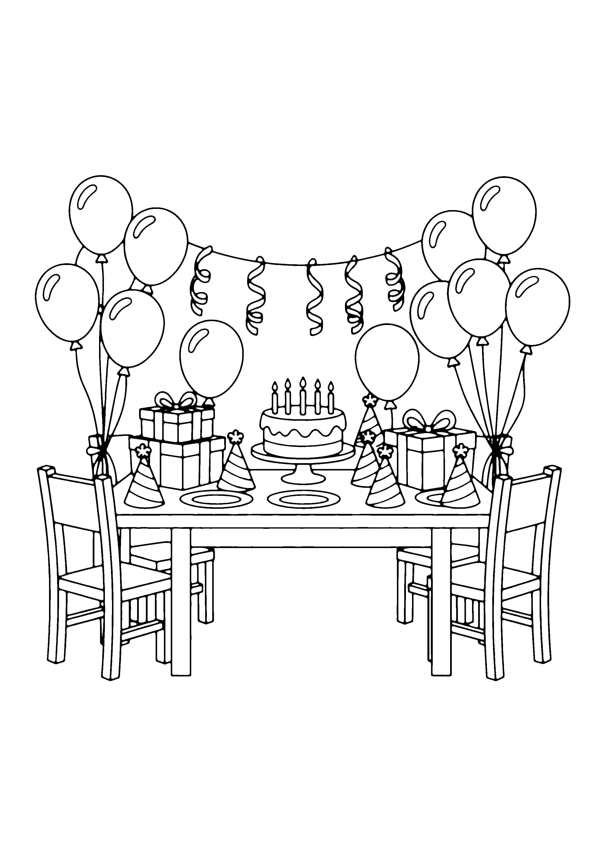 Printable hand-drawn Birthday Party Scene coloring page