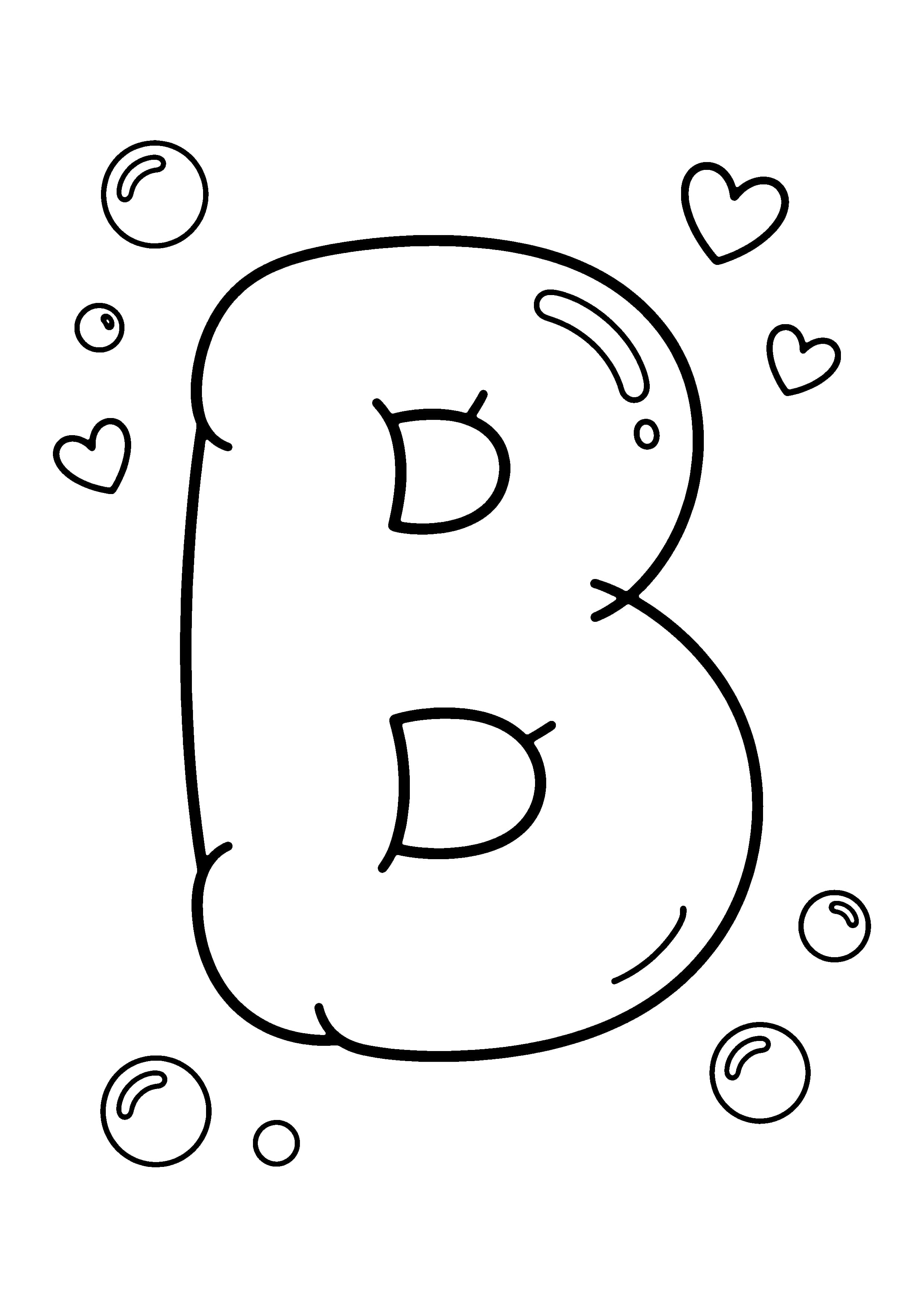 Printable hand-drawn Bubble Letter B coloring page