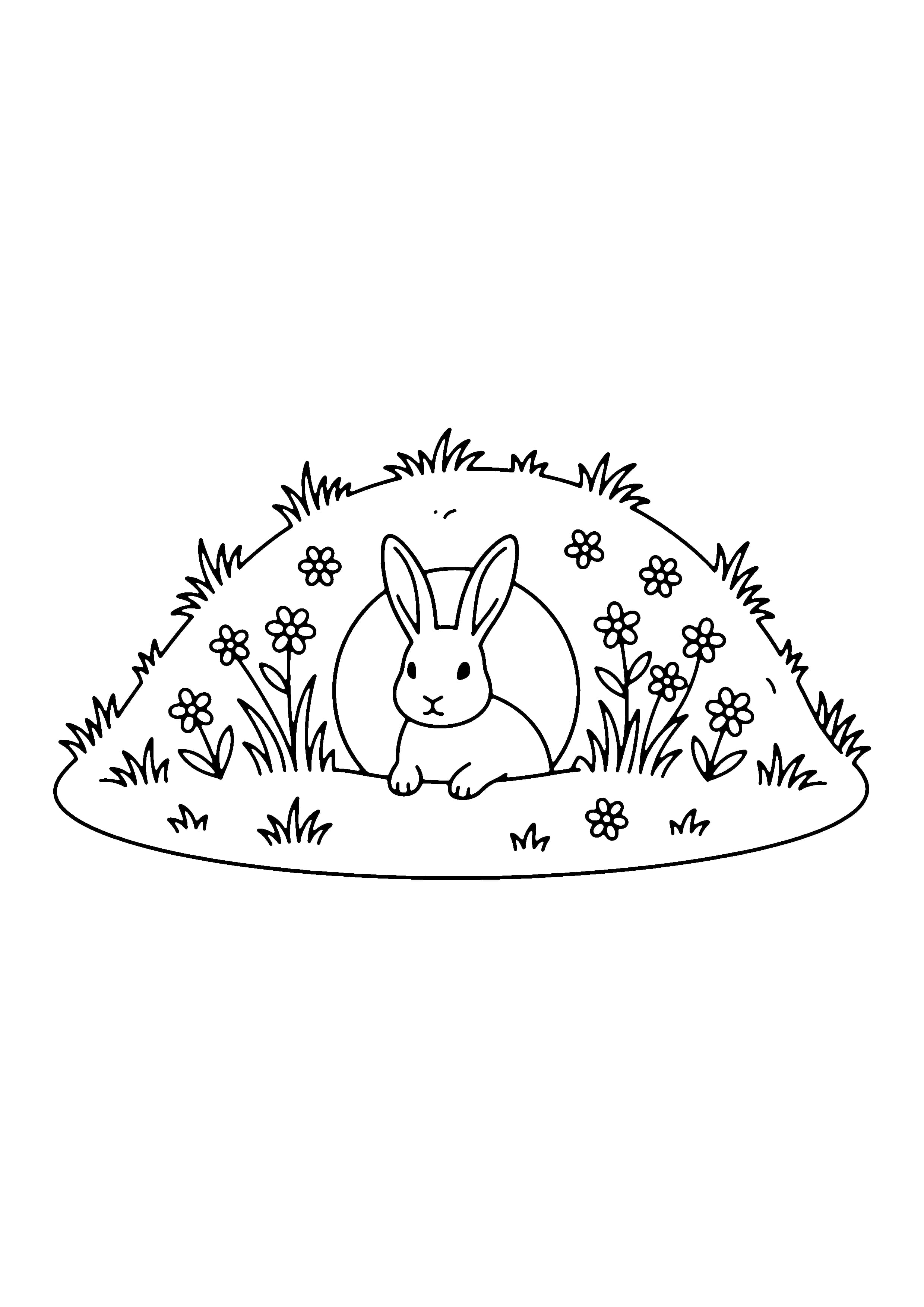 Printable hand-drawn Bunny at the Burrow coloring page