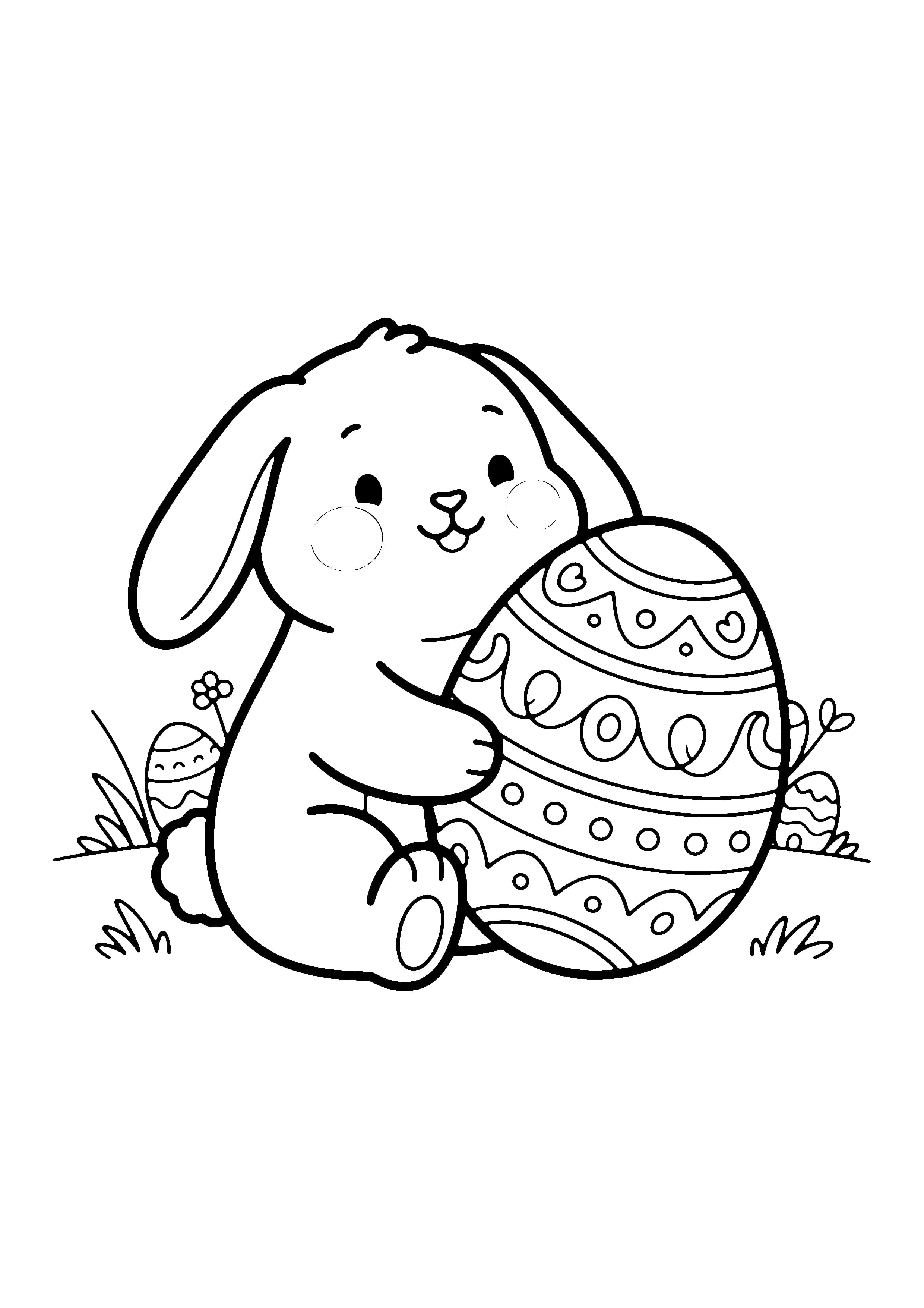 Printable hand-drawn Bunny Holding Easter Egg coloring page