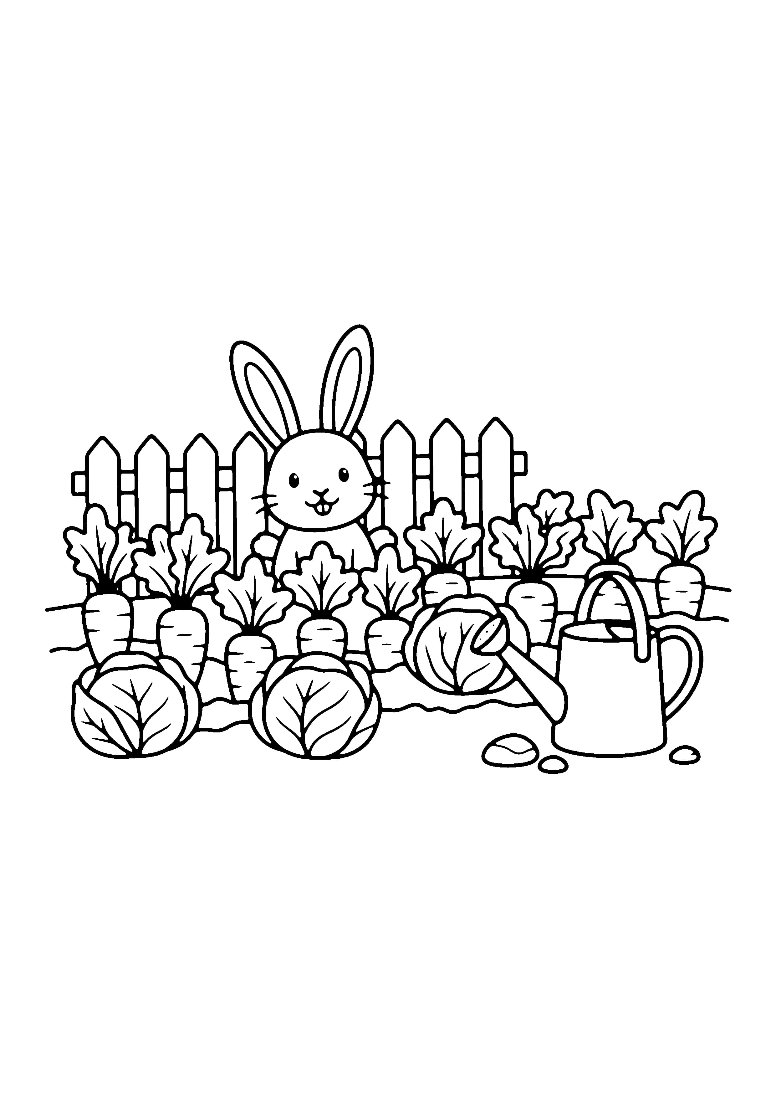 Printable hand-drawn Bunny in the Garden coloring page