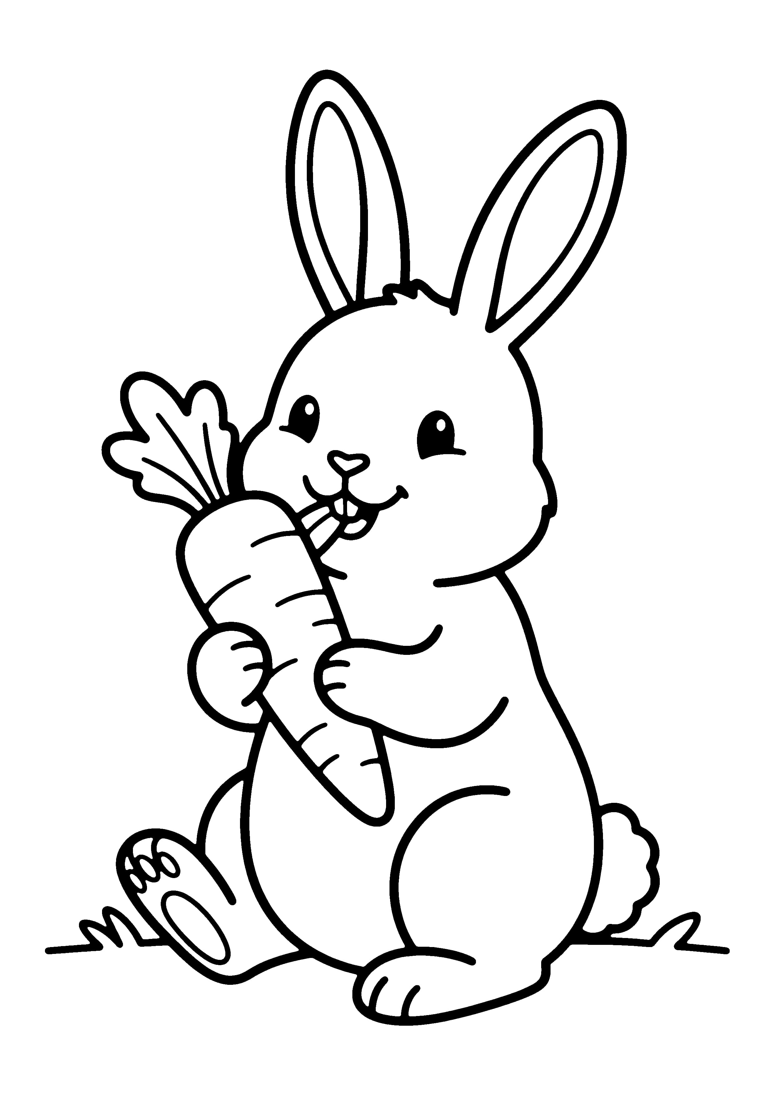 Printable hand-drawn Bunny With a Carrot coloring page