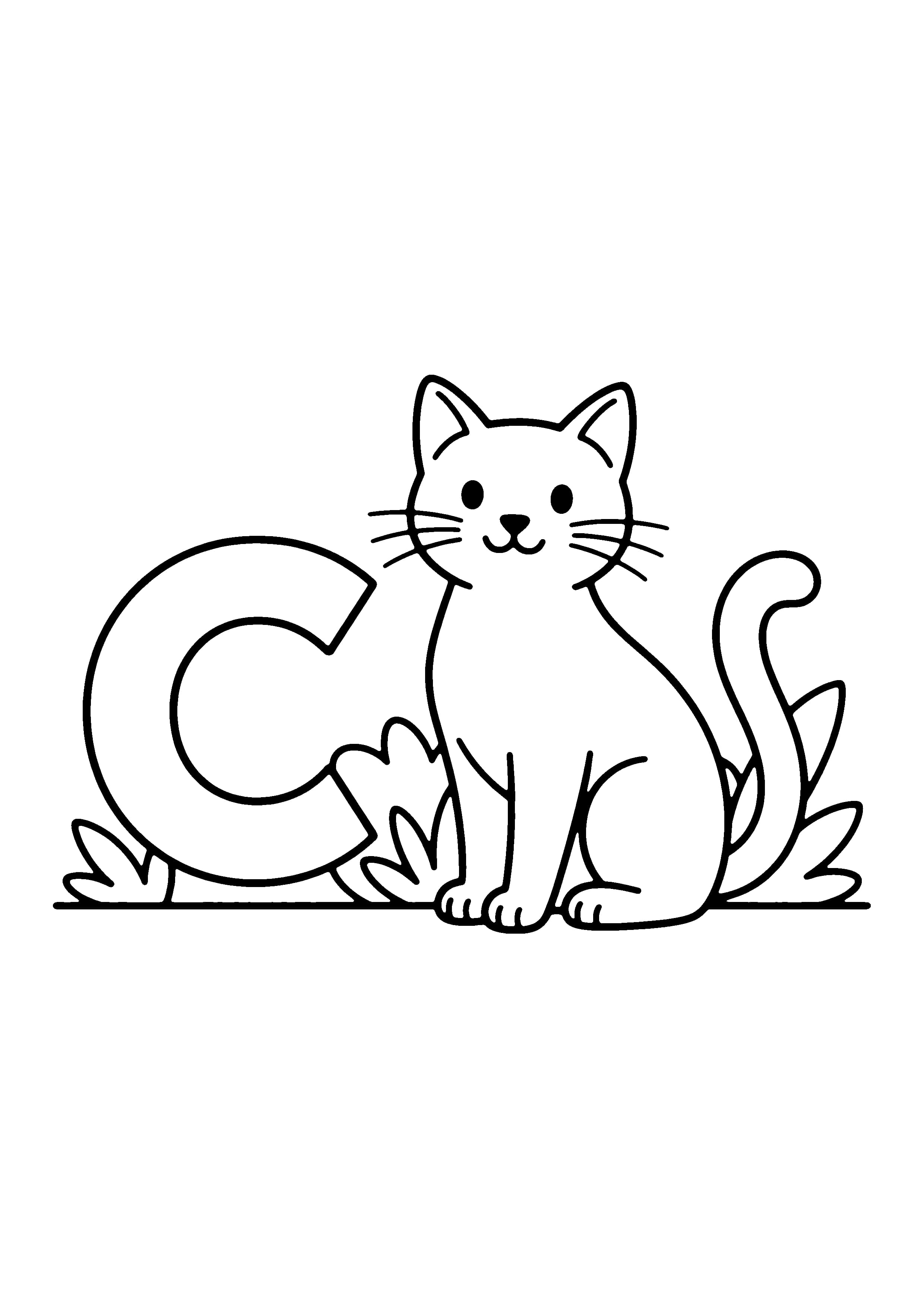 Printable hand-drawn C for Cat coloring page