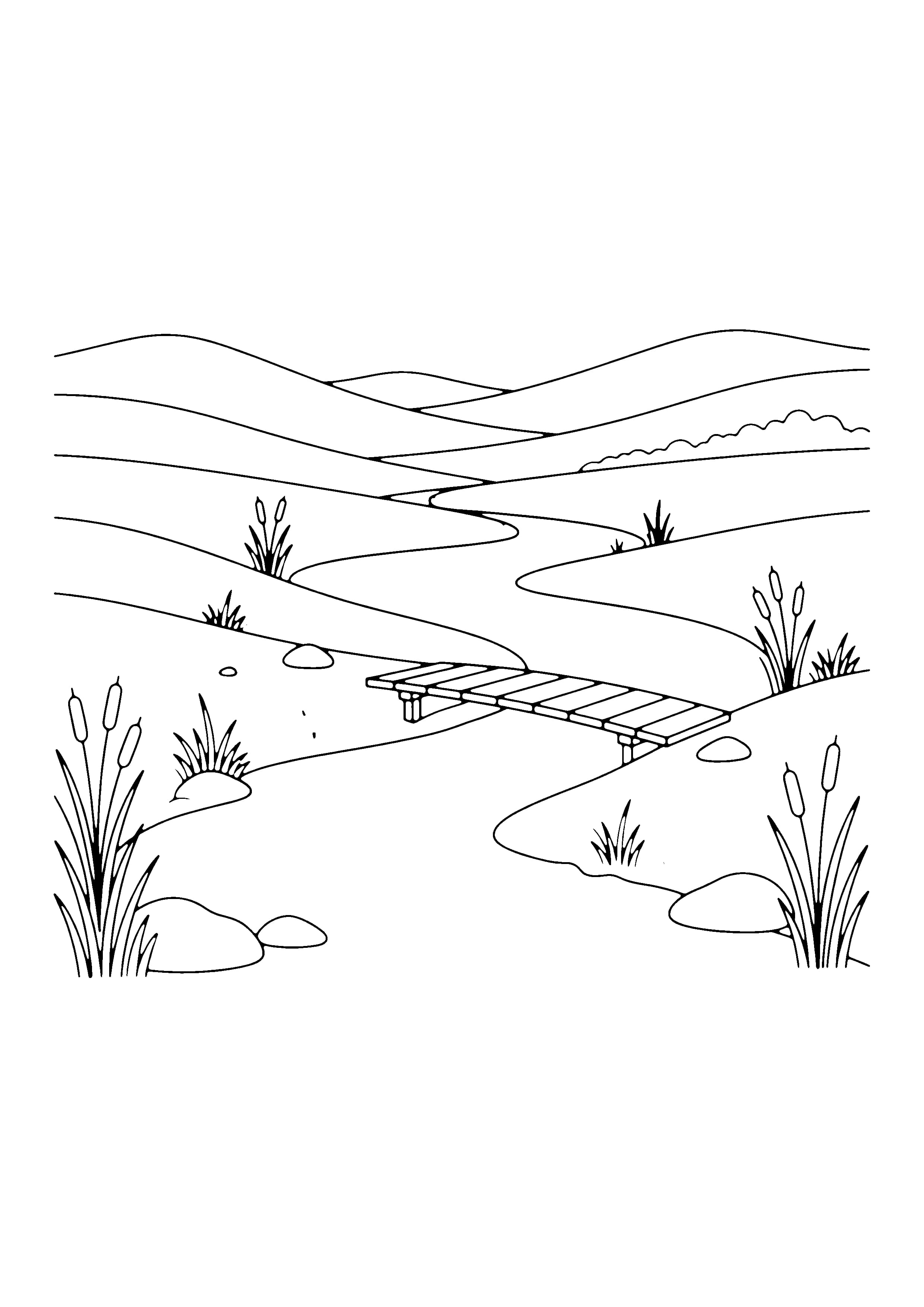 Printable hand-drawn Calm River coloring page