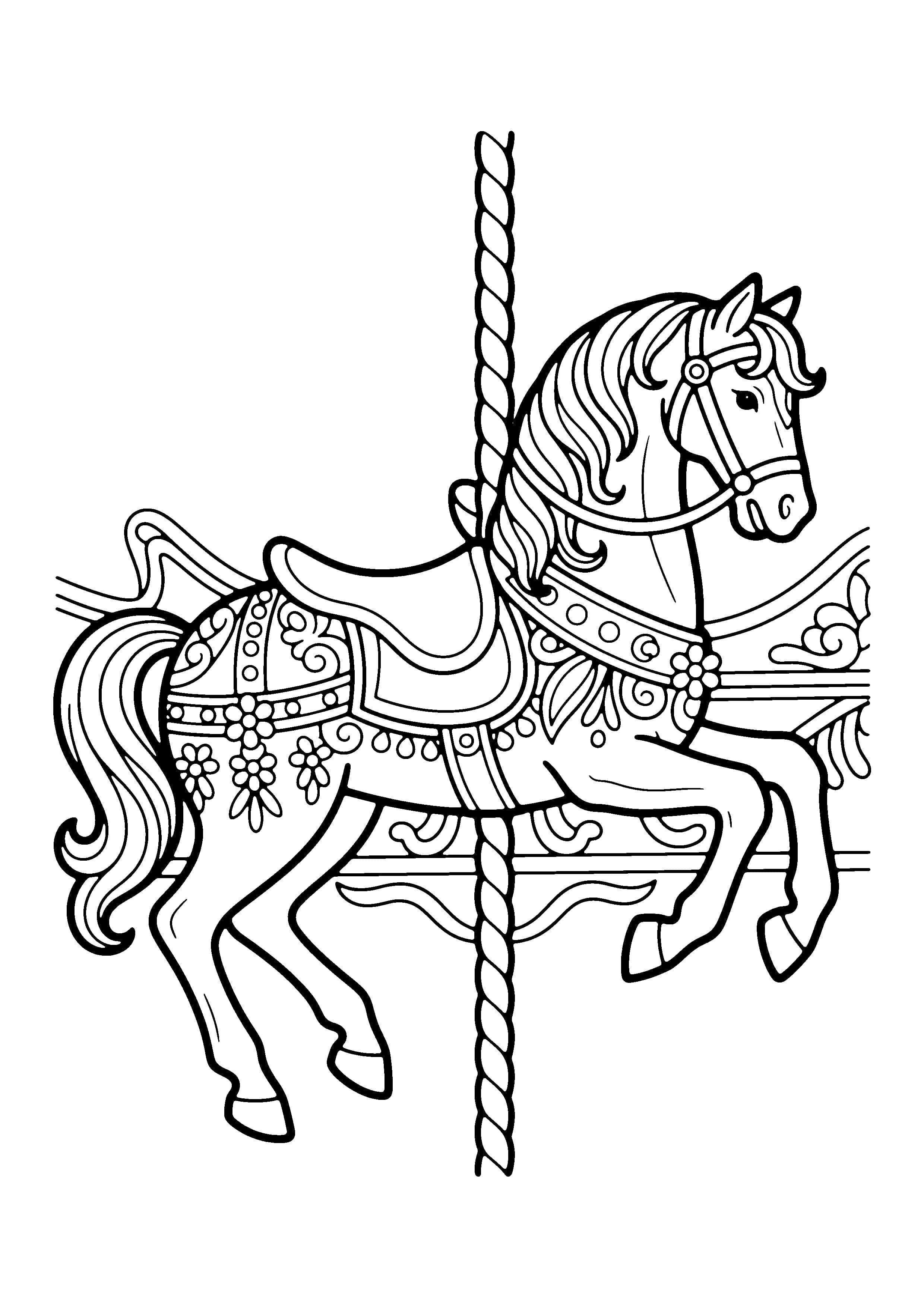 Printable hand-drawn Carousel Horse coloring page