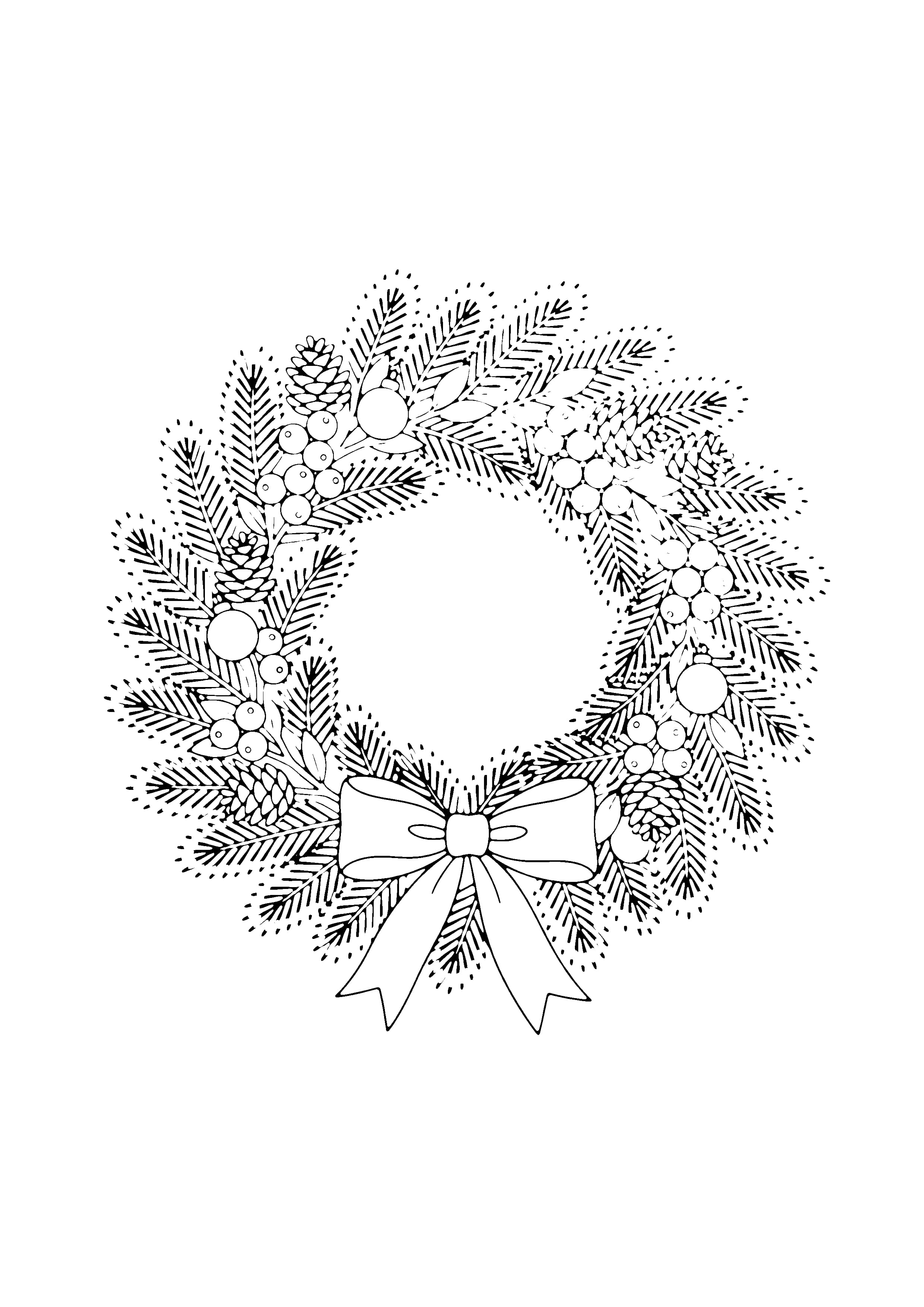 Printable hand-drawn Christmas Wreath coloring page