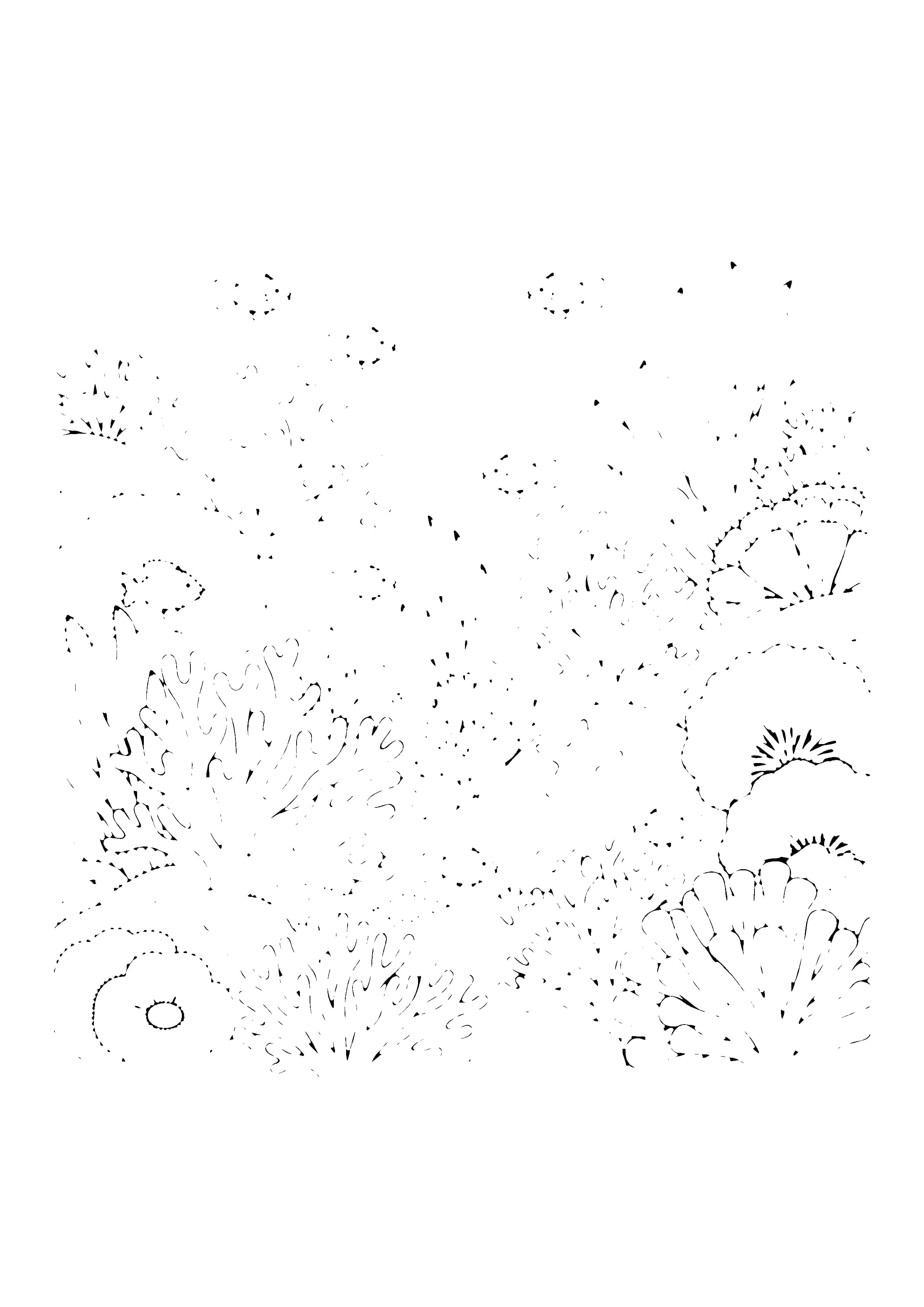 Printable hand-drawn Coral Reef Scene coloring page