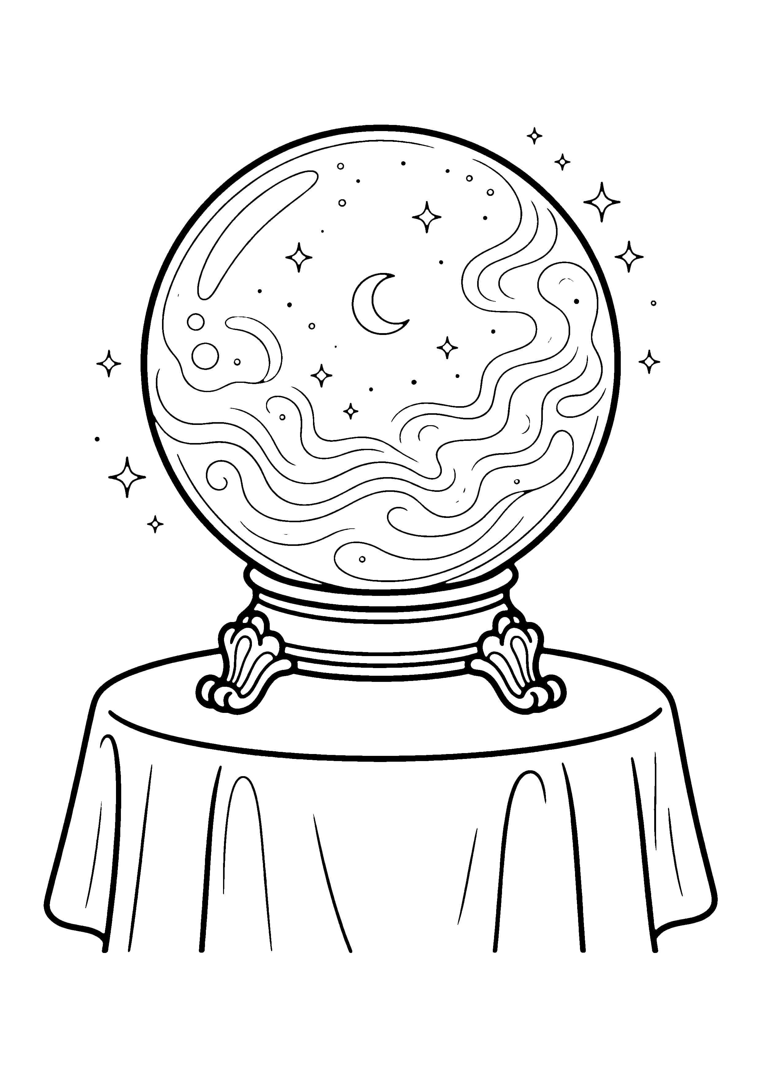 Printable hand-drawn Crystal Ball coloring page