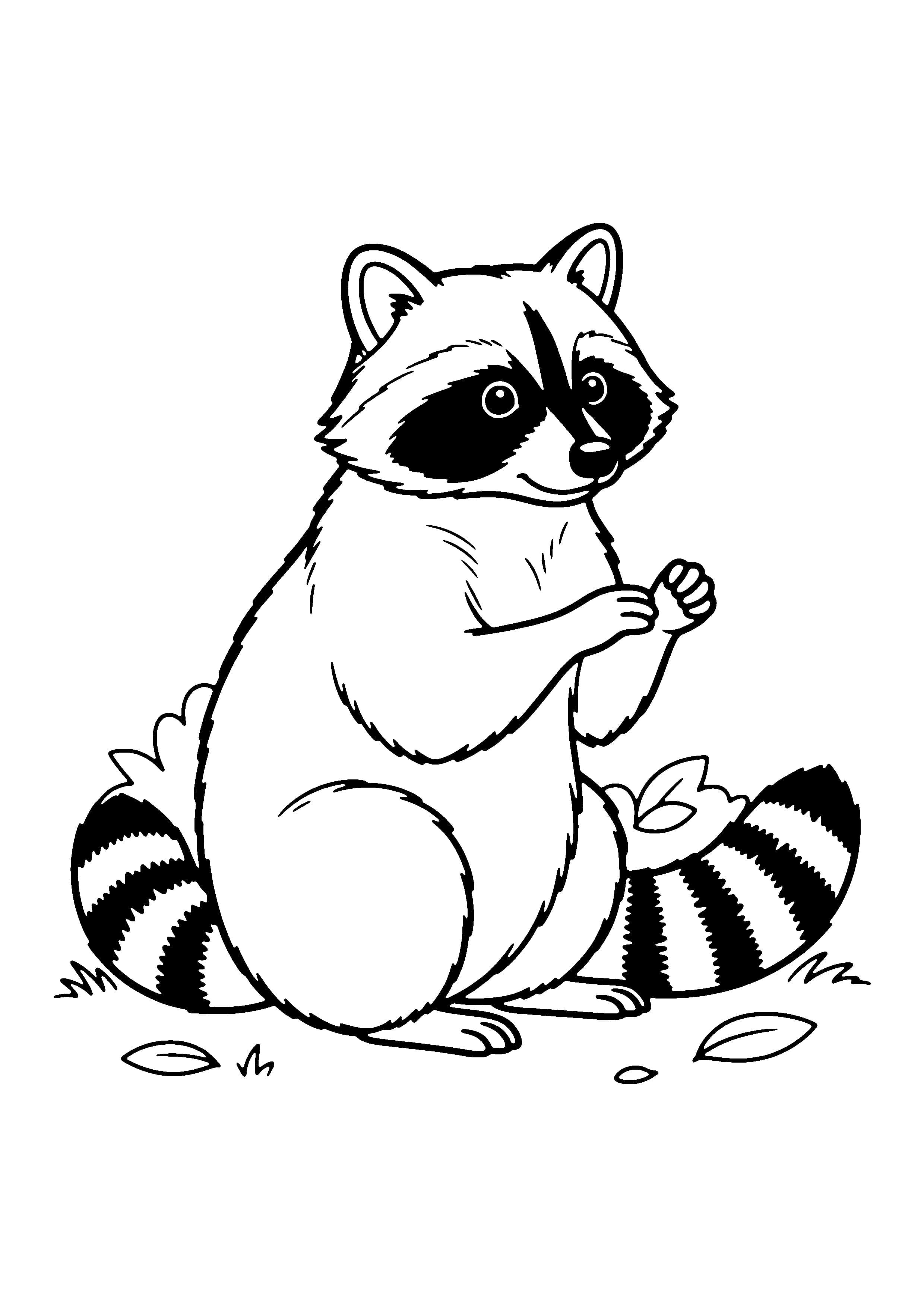 Printable hand-drawn Curious Raccoon coloring page