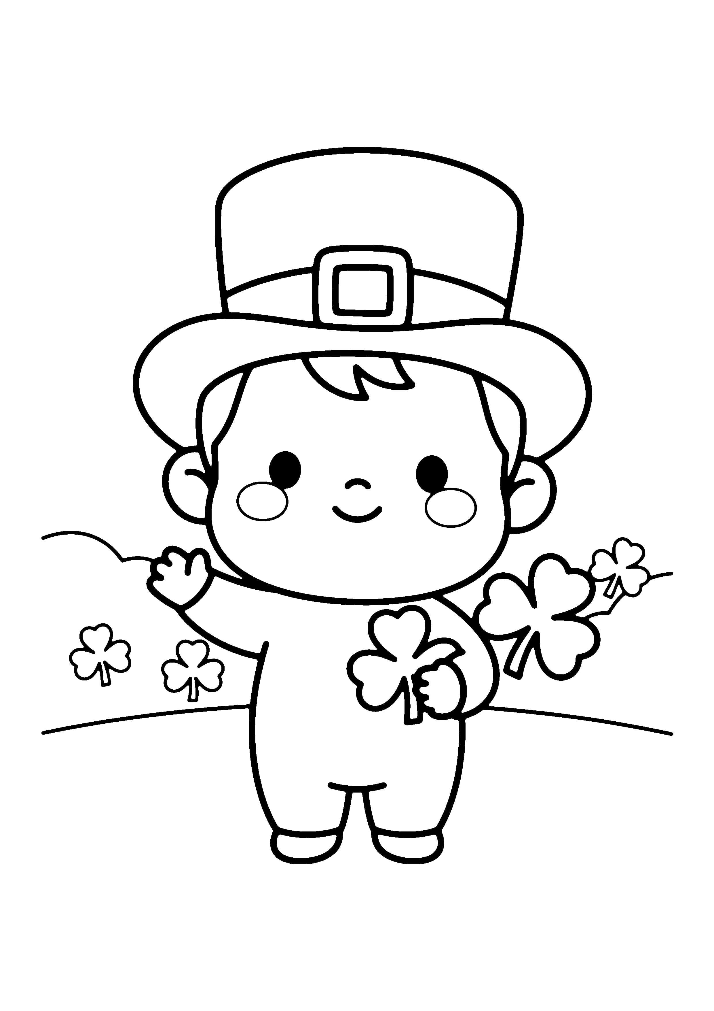 Printable hand-drawn Cute Baby Leprechaun coloring page