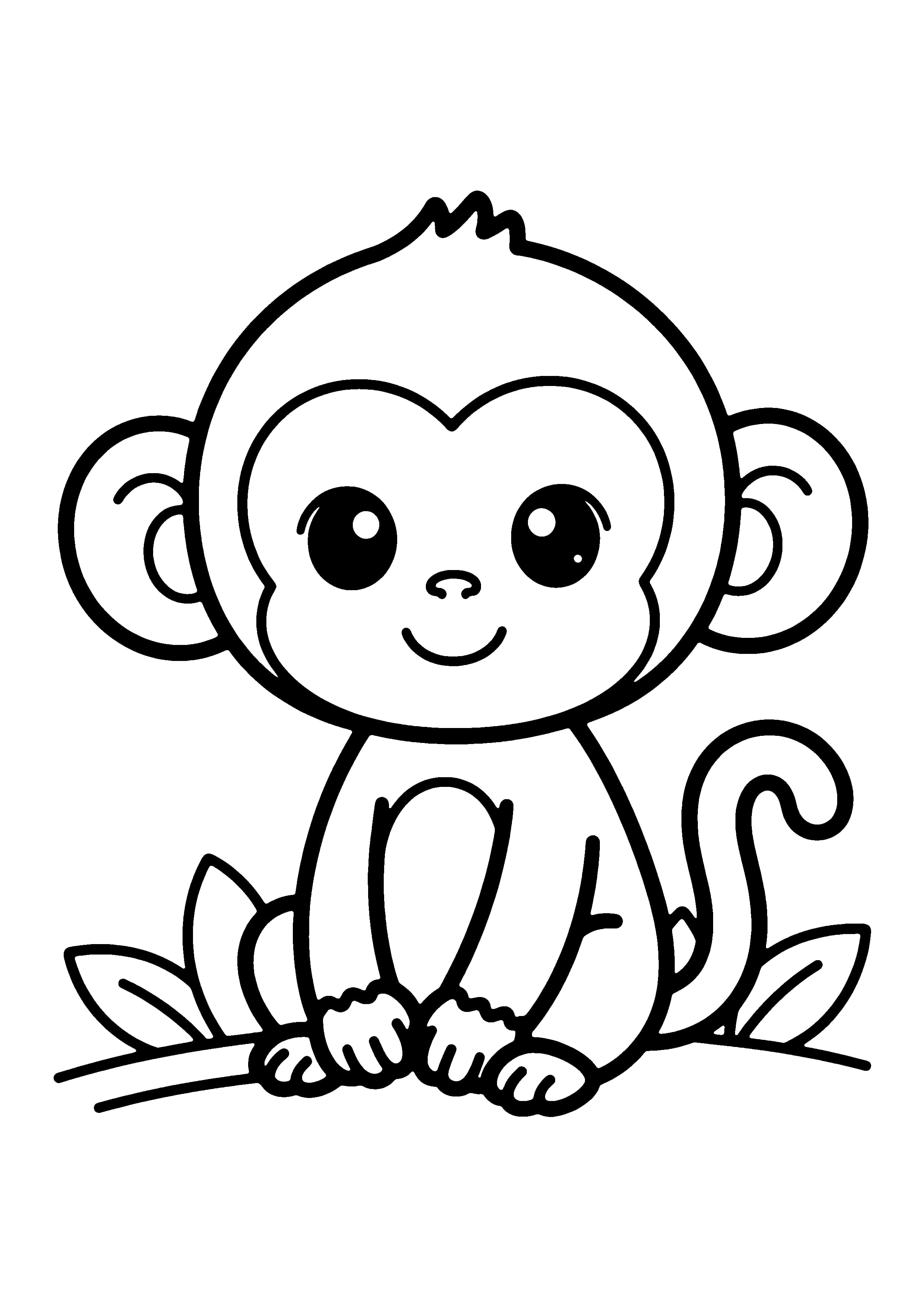 Printable hand-drawn Cute Baby Monkey coloring page