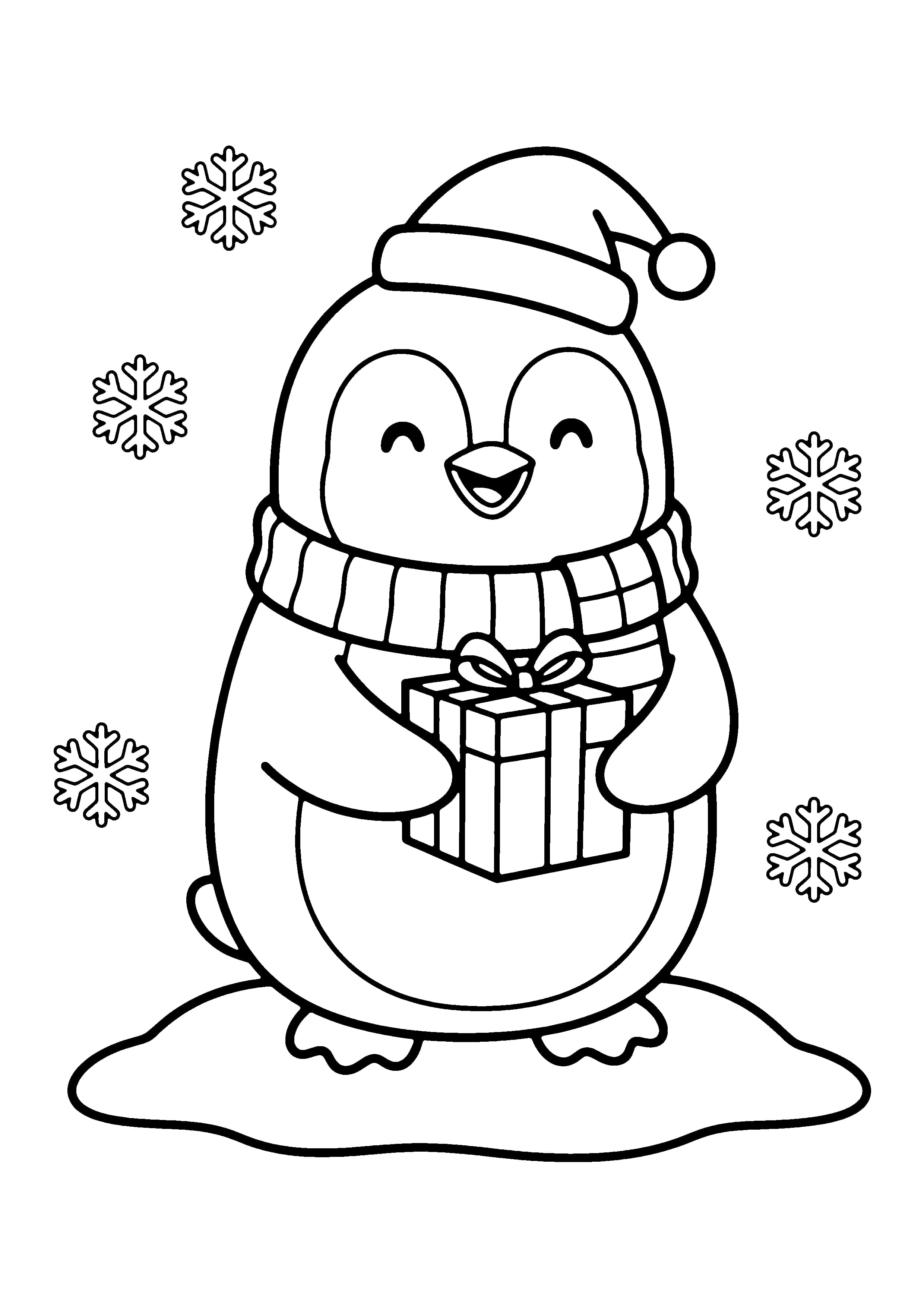 Printable hand-drawn Cute Christmas Penguin coloring page