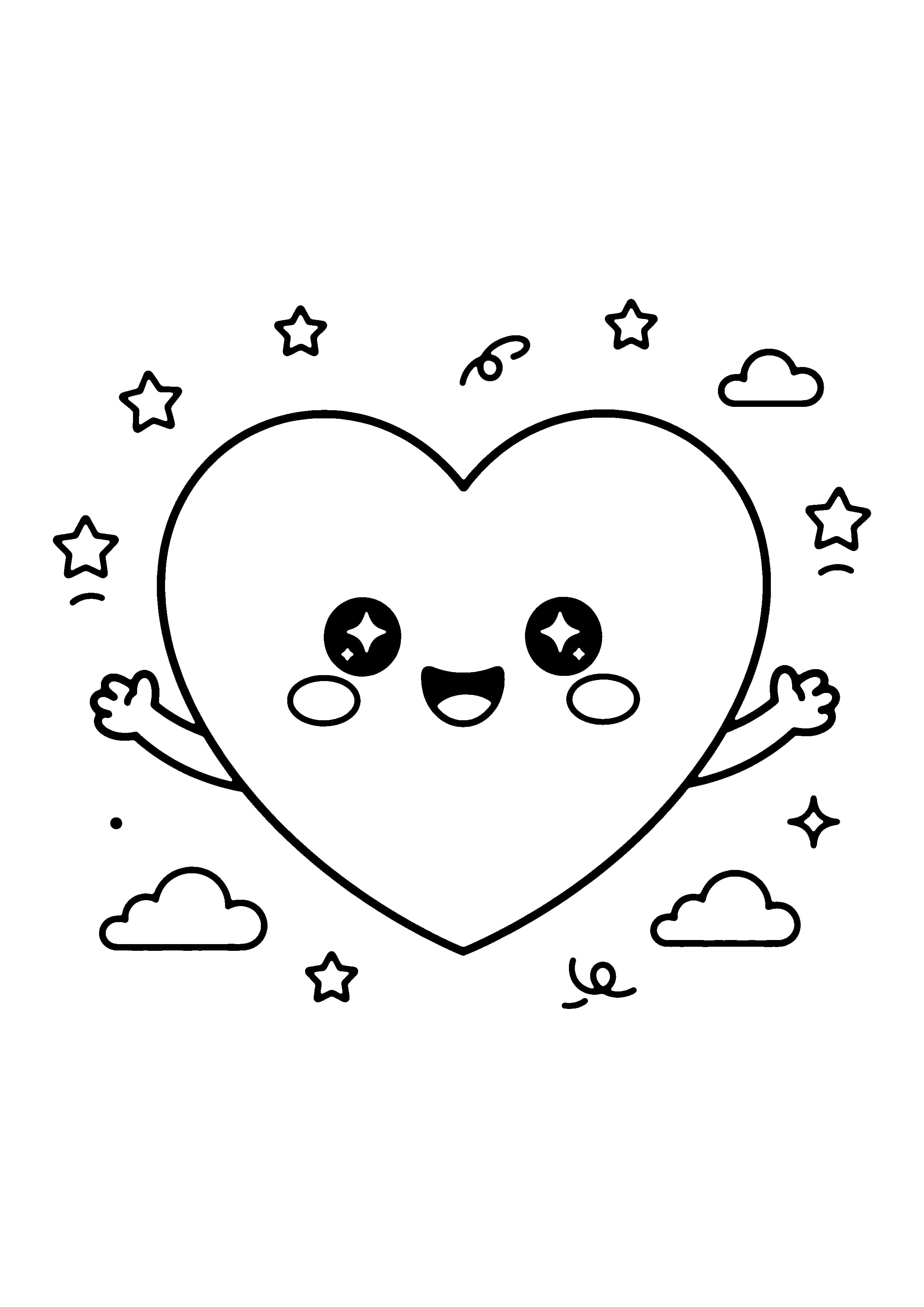 Printable hand-drawn Cute Kawaii Heart coloring page