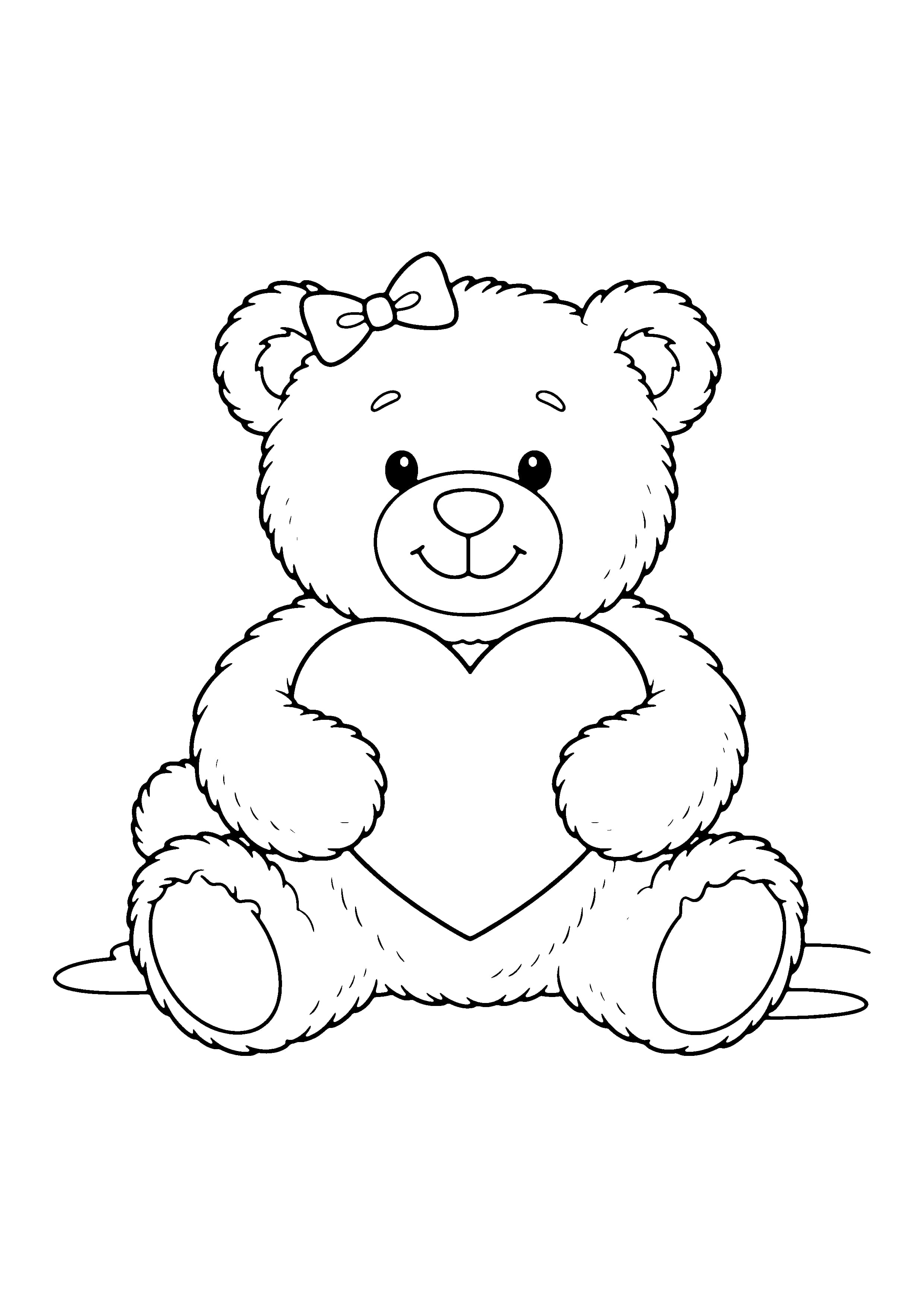 Printable hand-drawn Cute Valentine Teddy Bear coloring page