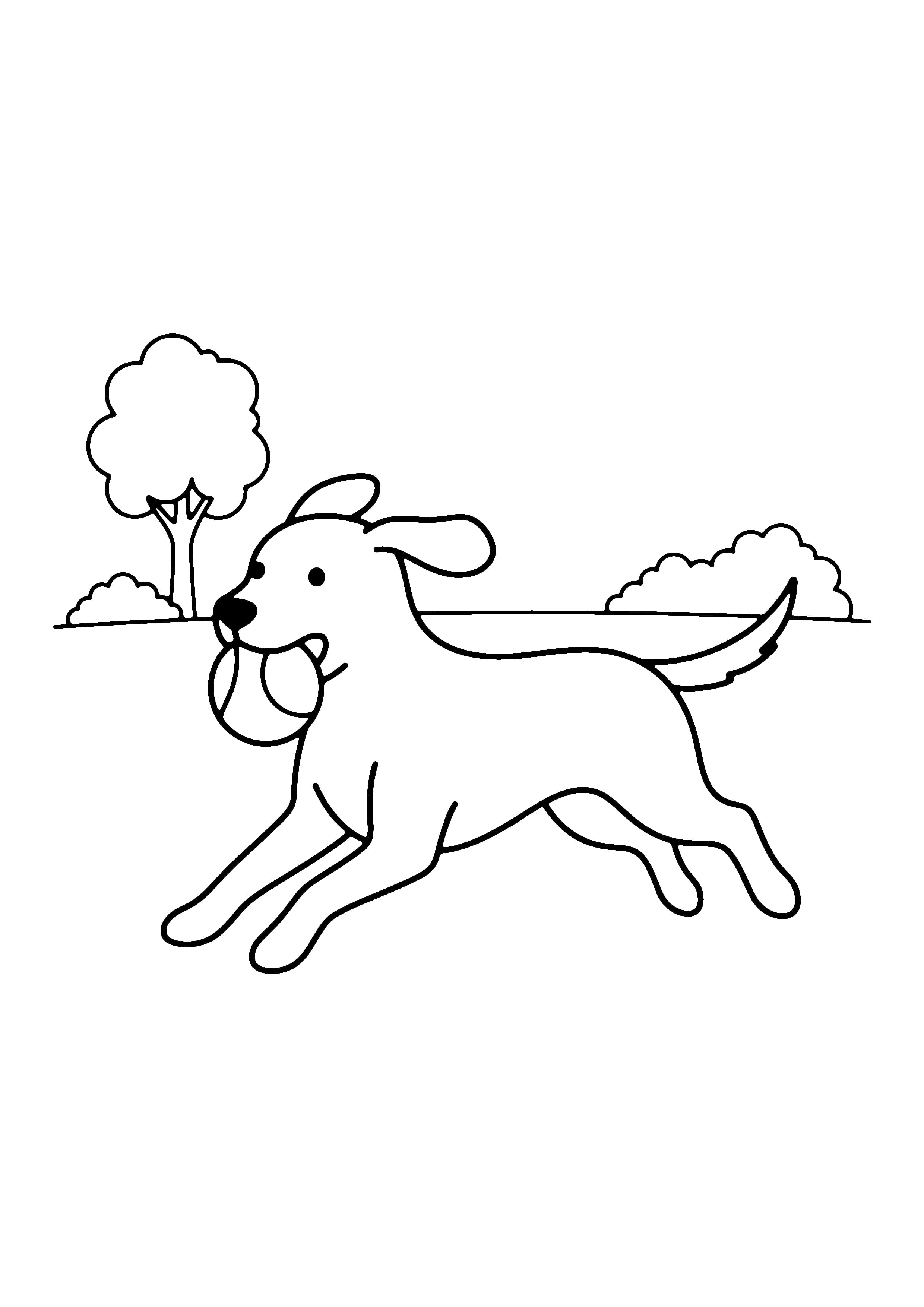 Printable hand-drawn Dog Playing Fetch coloring page