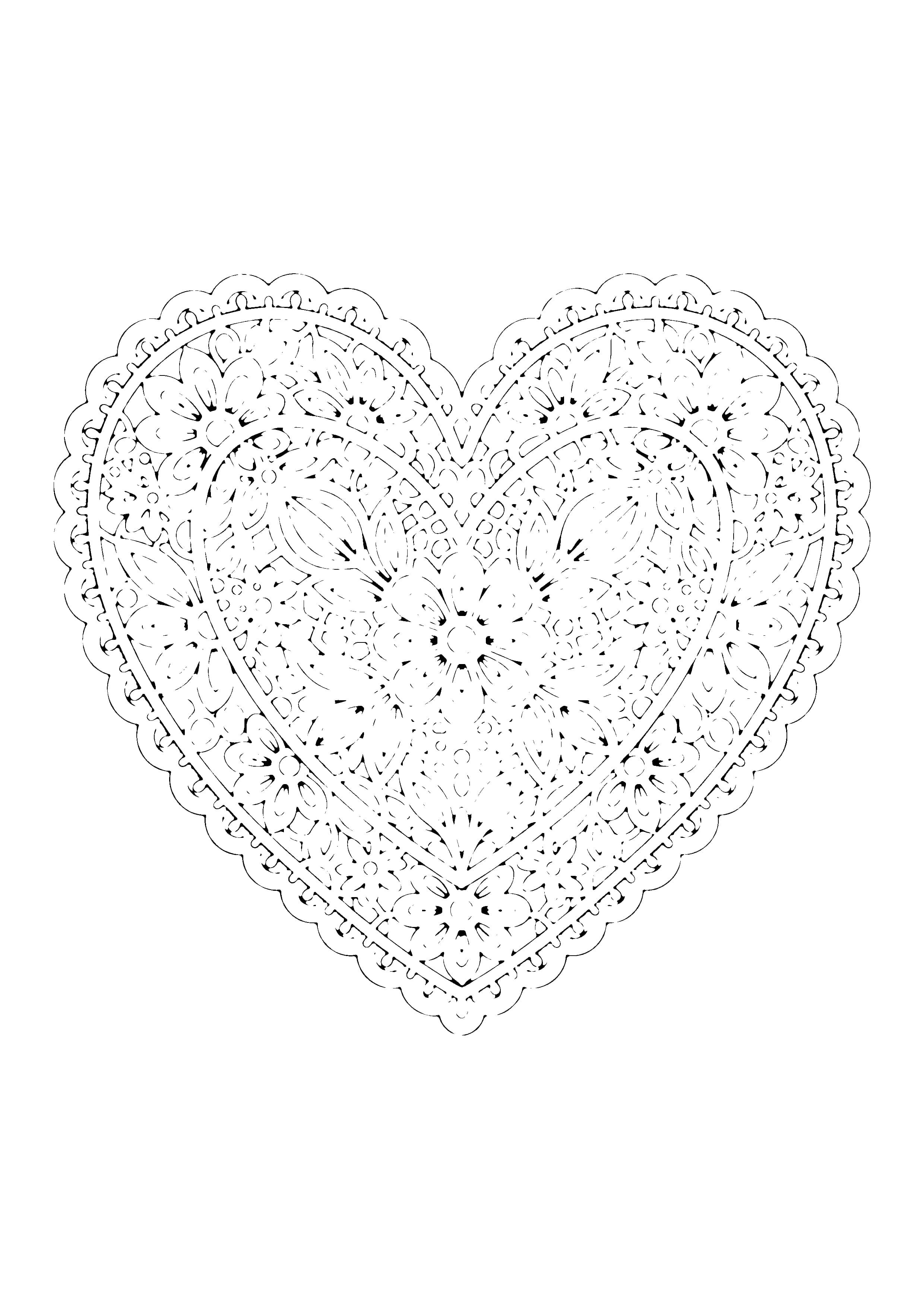 Printable hand-drawn Doily Lace Heart coloring page