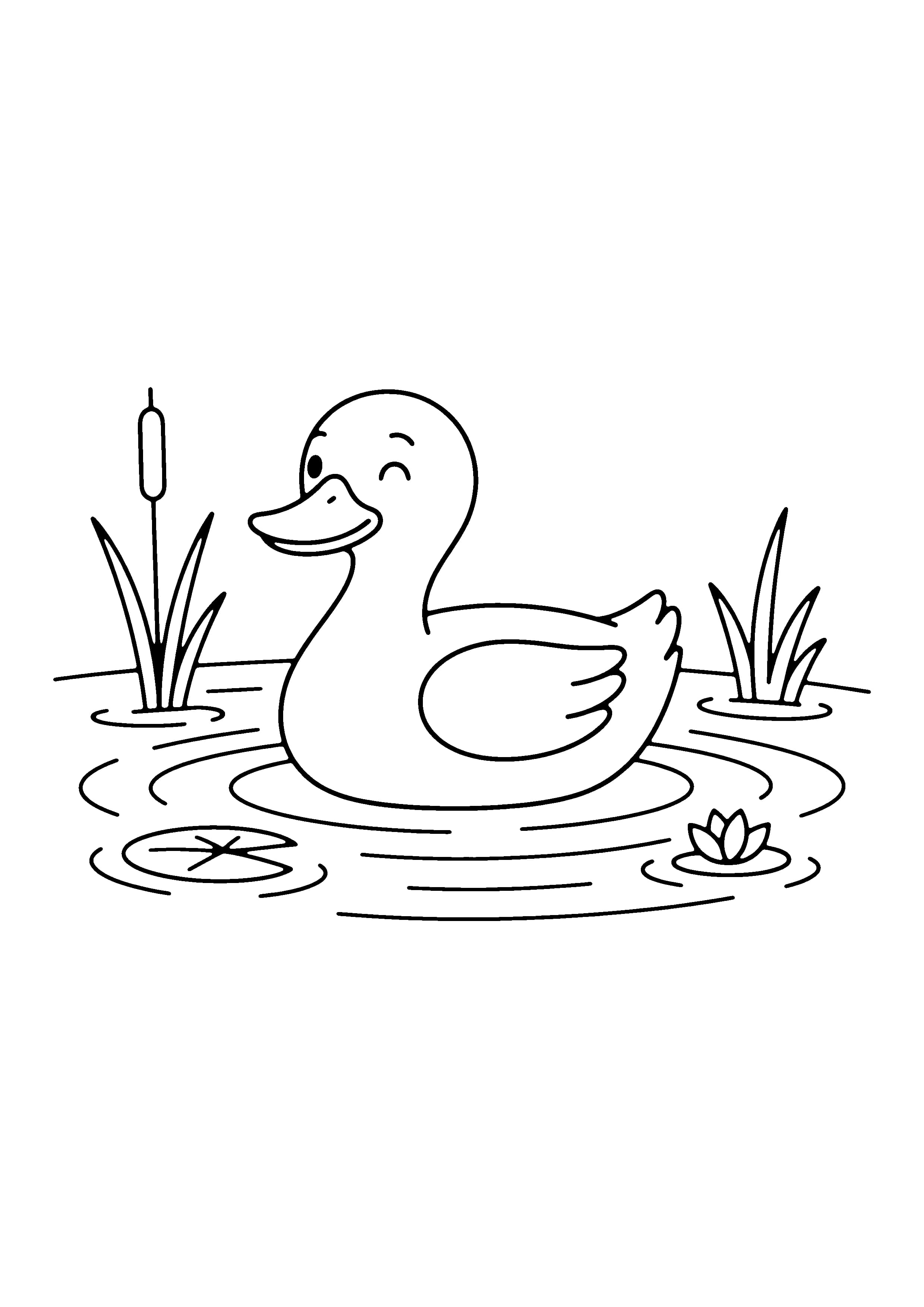 Printable hand-drawn Duck on the Pond coloring page