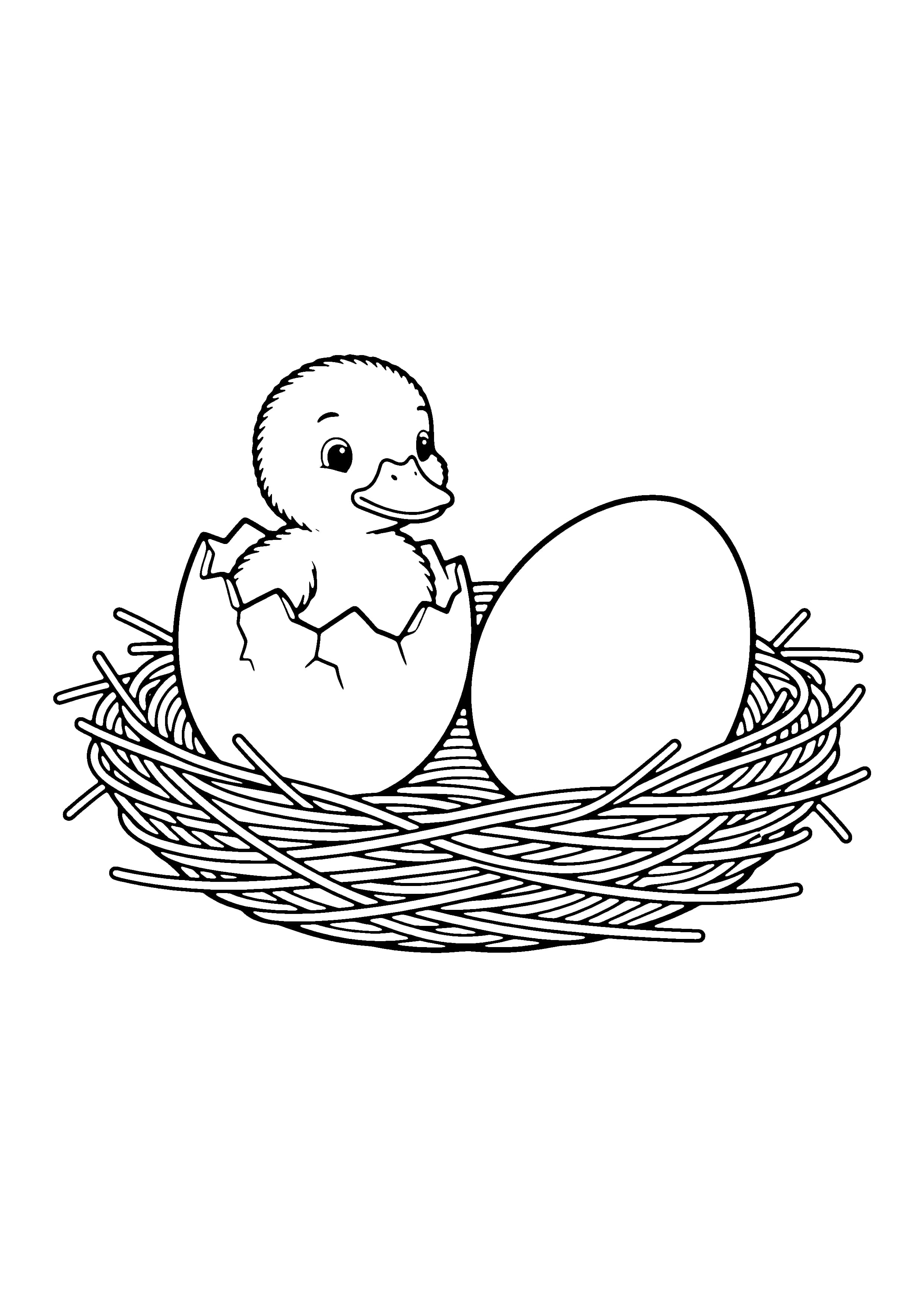 Printable hand-drawn Duckling in an Egg coloring page
