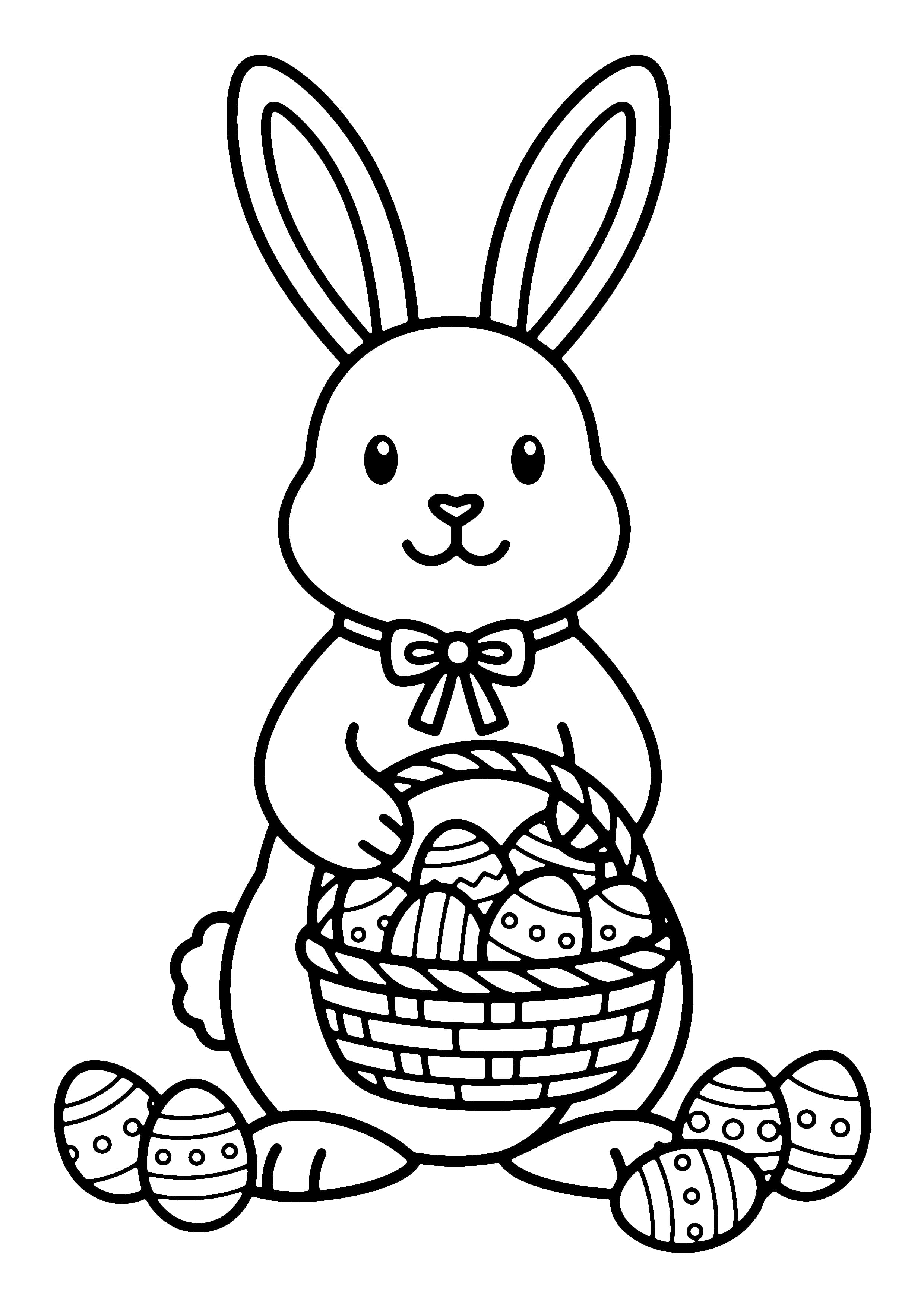 Printable hand-drawn Easter Bunny With Basket coloring page