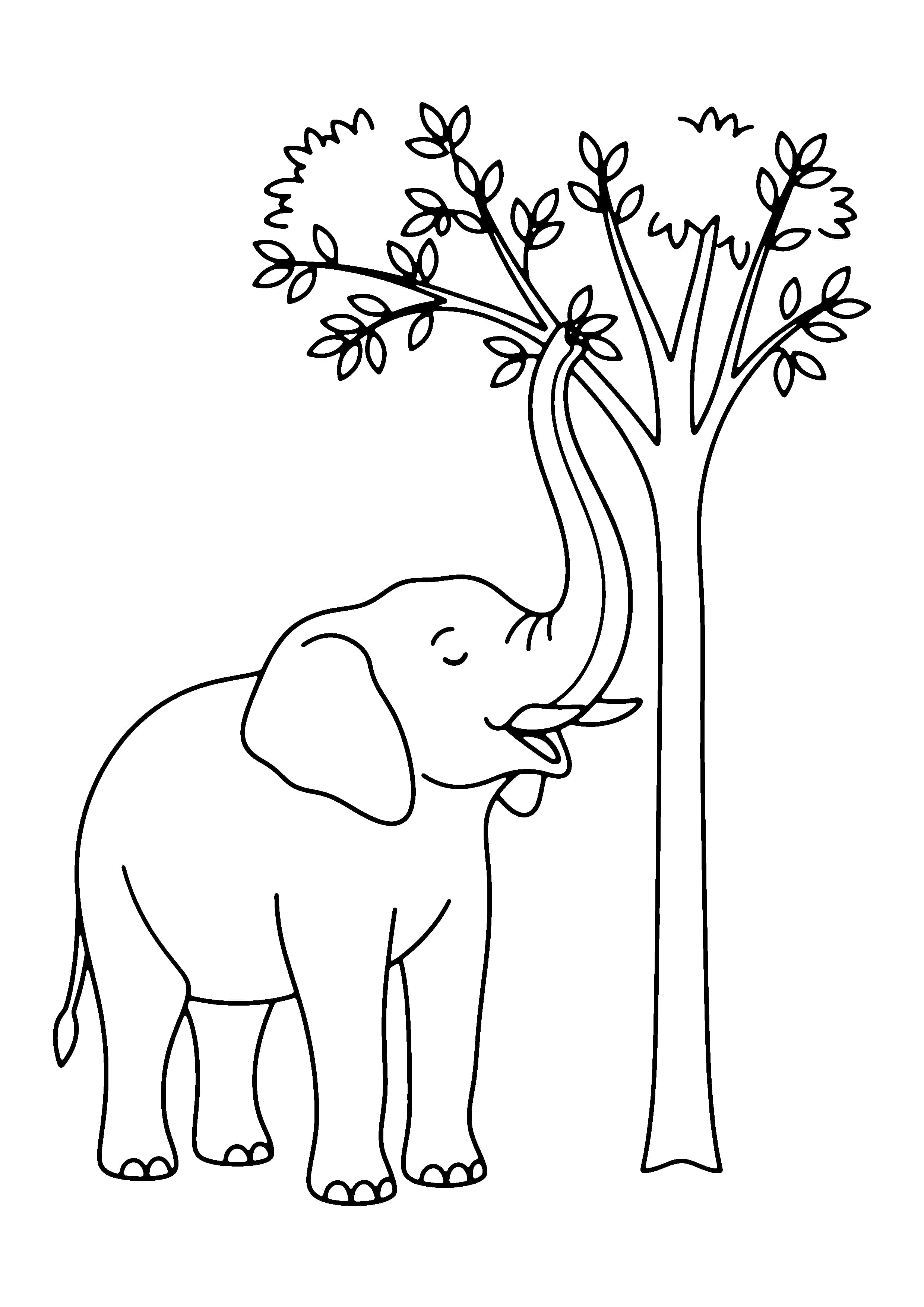 Printable hand-drawn Elephant Eating Leaves coloring page