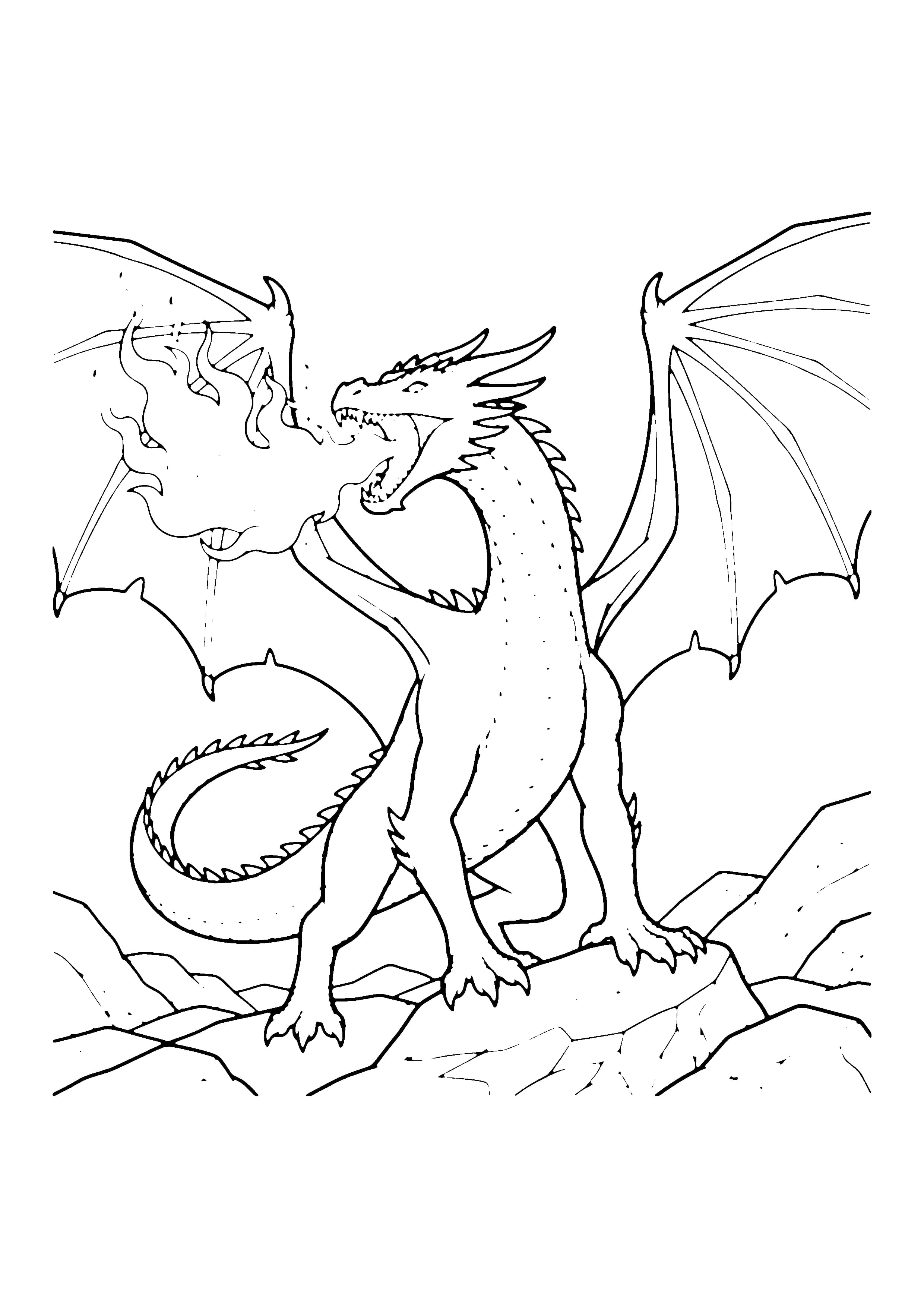 Printable hand-drawn Fire-Breathing Dragon coloring page