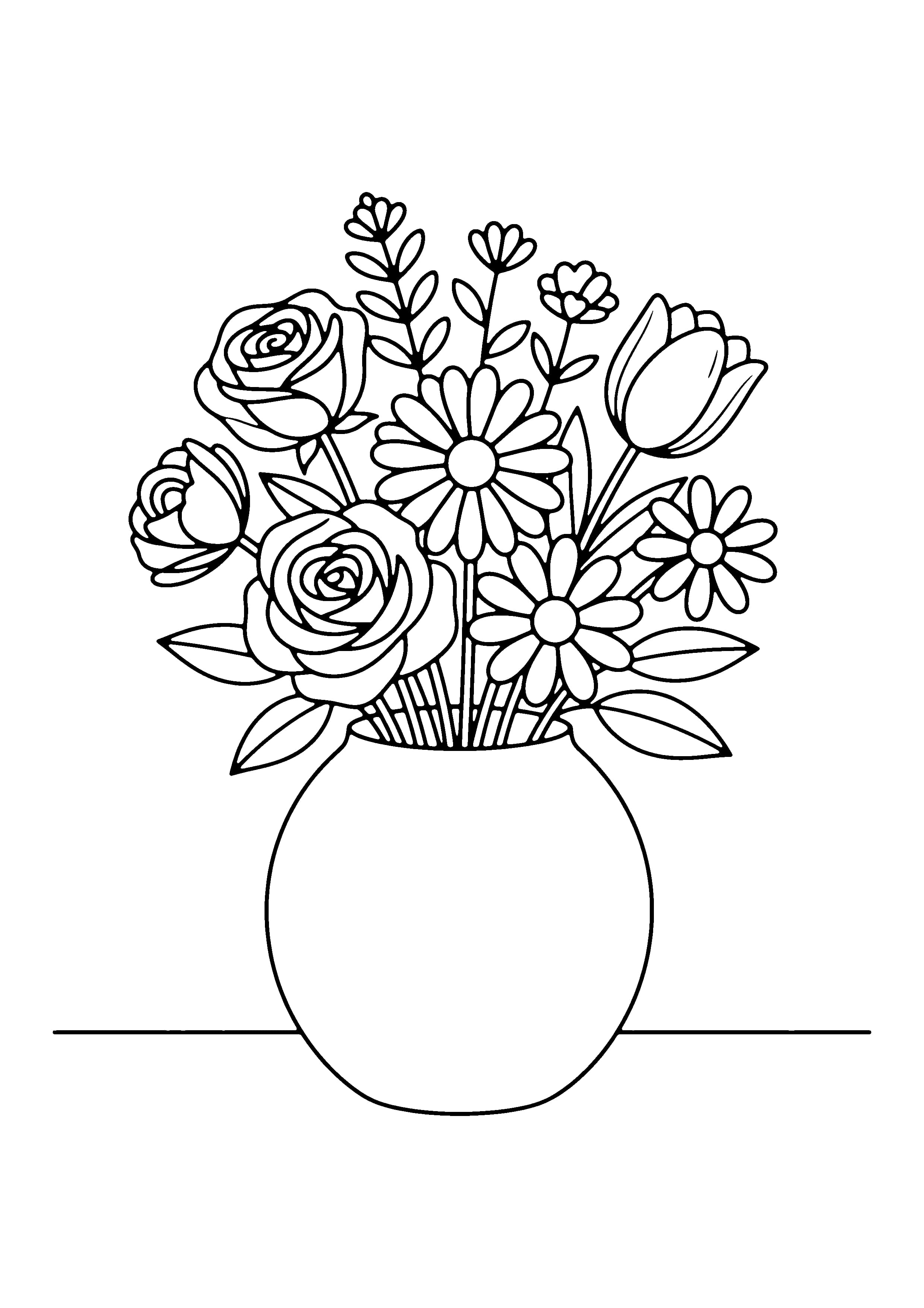 Printable hand-drawn Flower Bouquet in a Vase coloring page