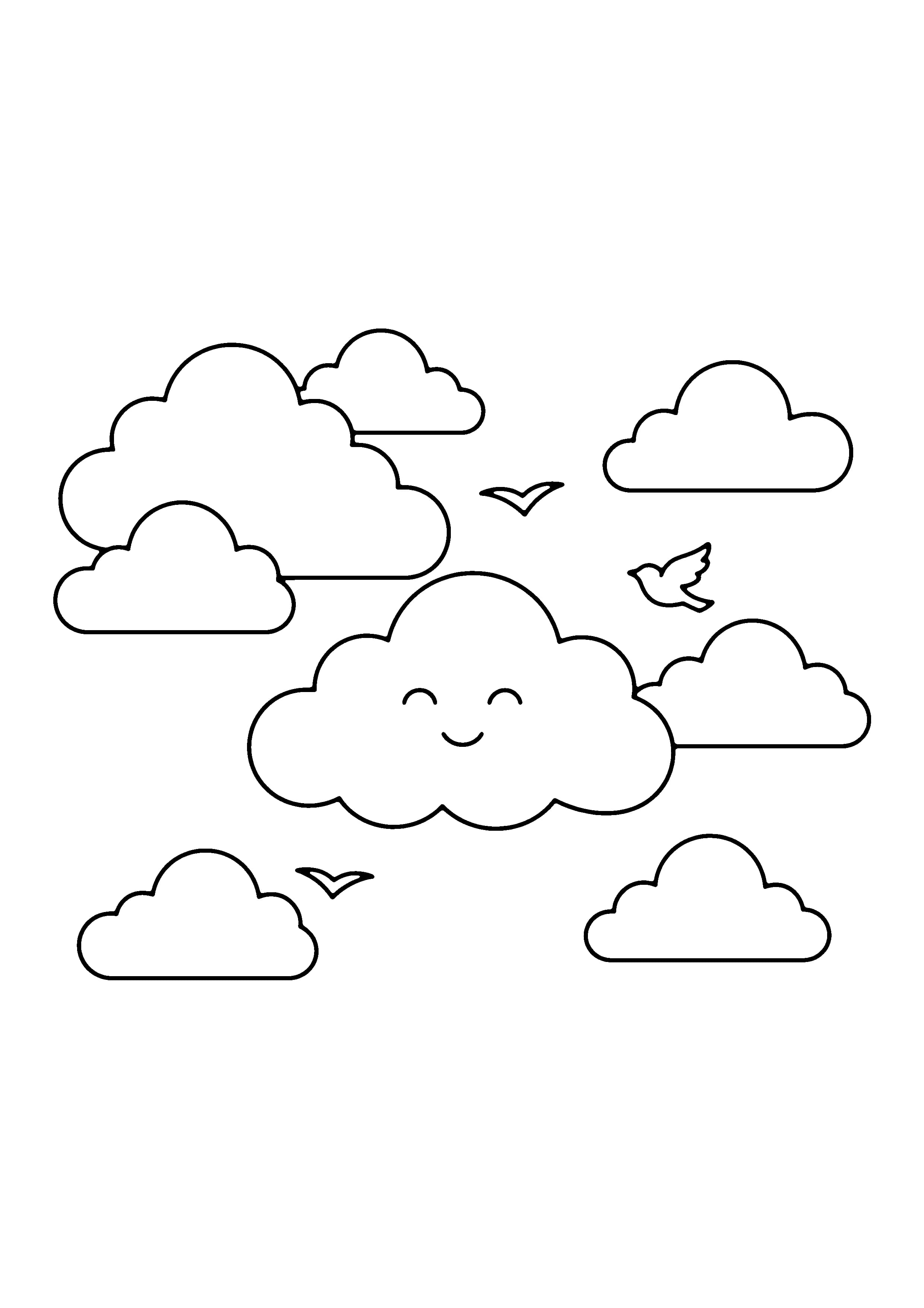 Printable hand-drawn Fluffy Clouds coloring page
