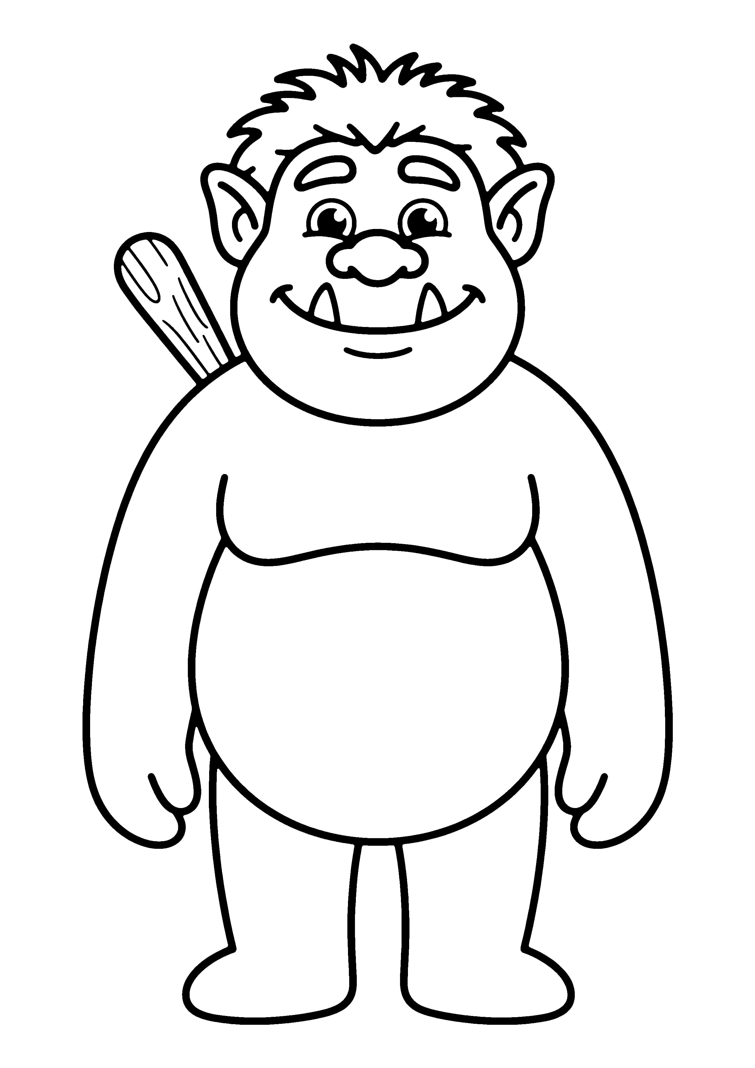Printable hand-drawn Friendly Troll coloring page