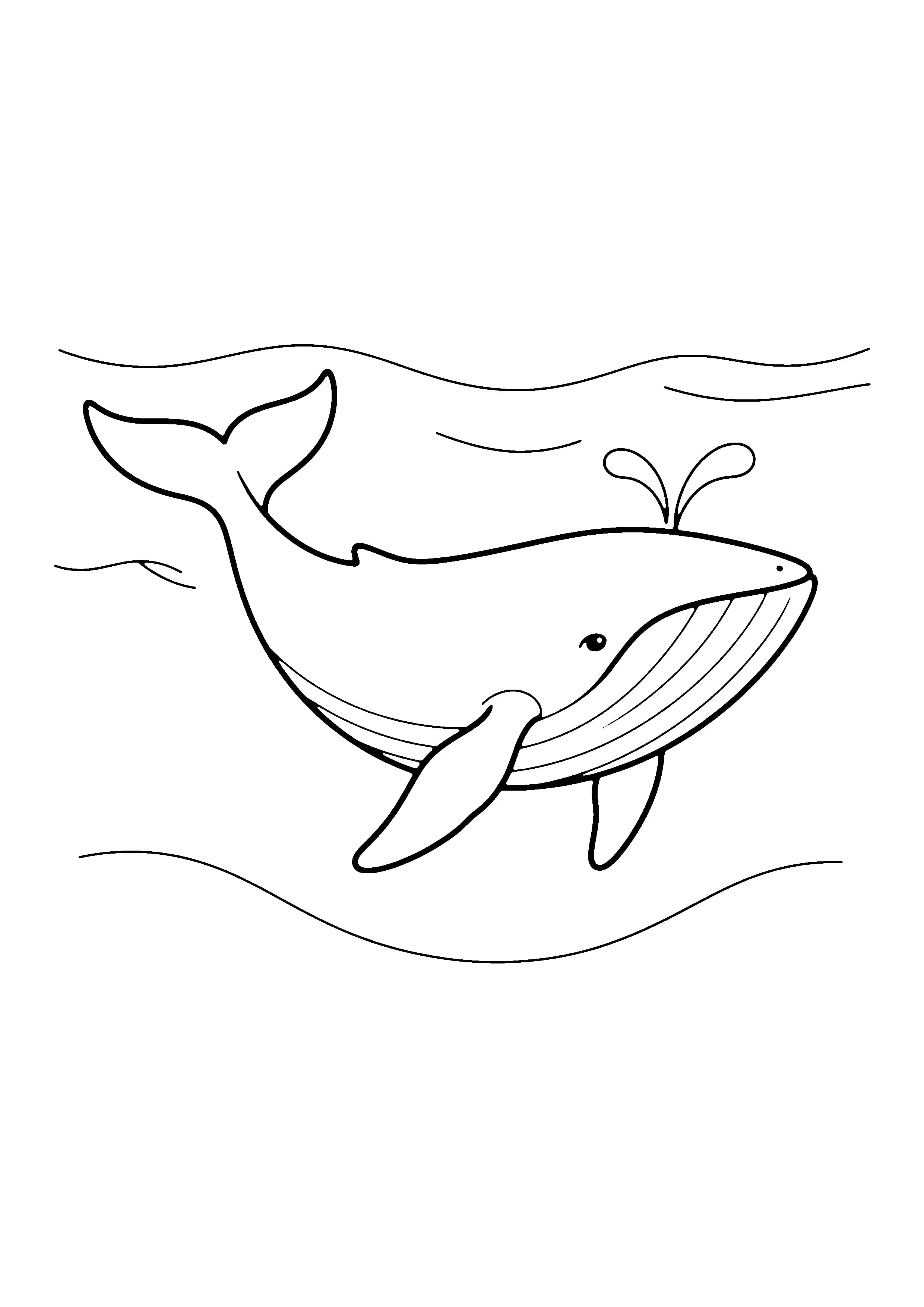 Printable hand-drawn Friendly Whale coloring page