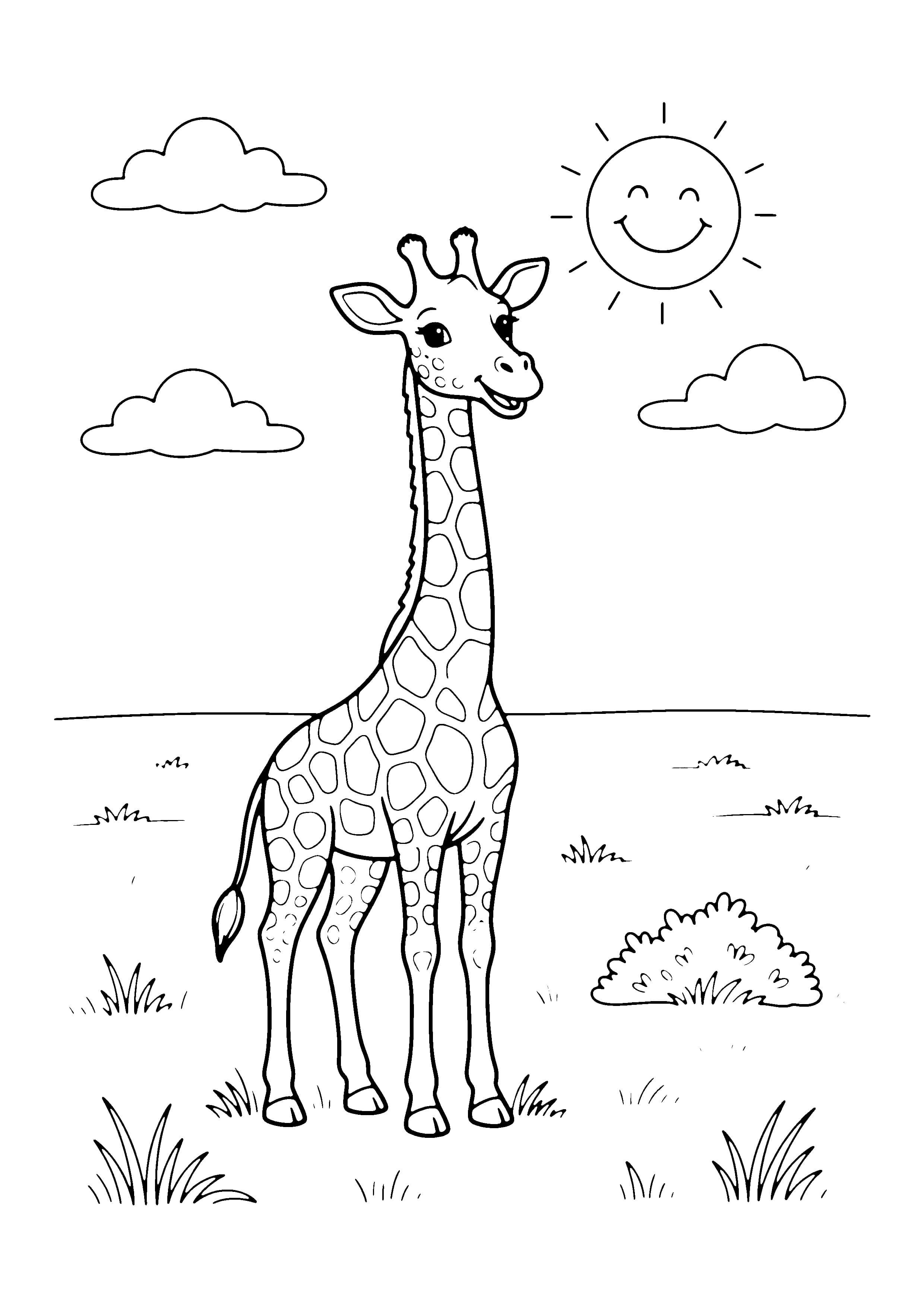 Printable hand-drawn Giraffe Under the Sun coloring page