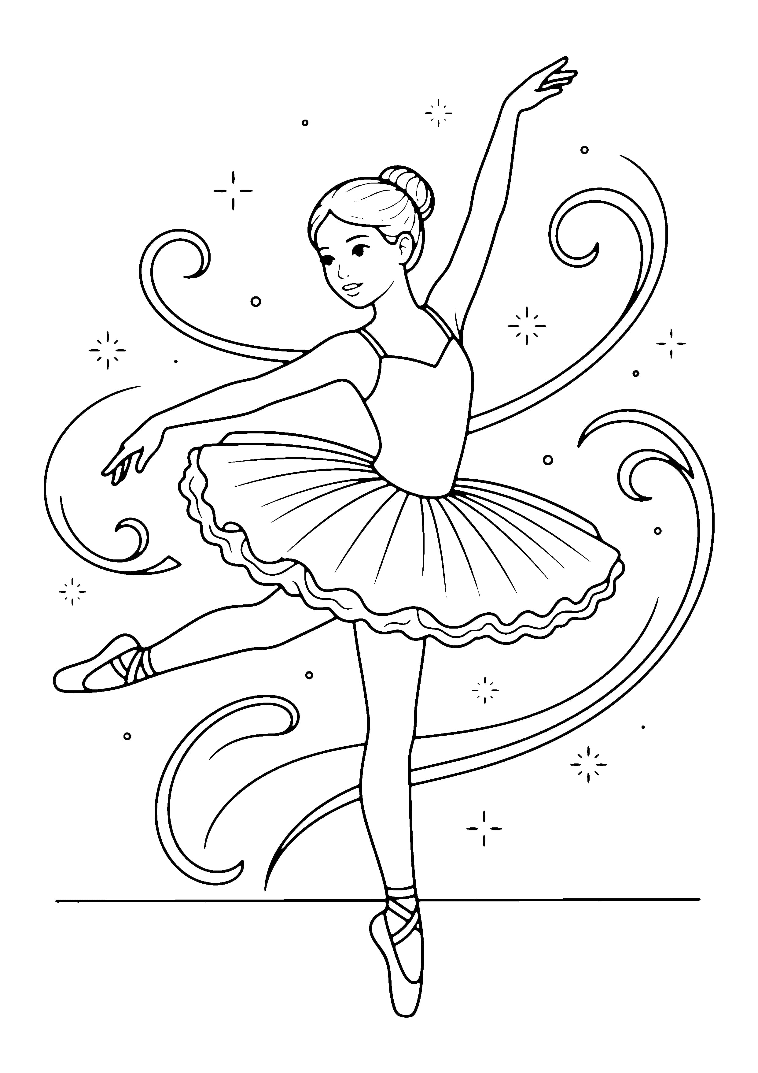 Printable hand-drawn Girl Dancing in a Tutu coloring page