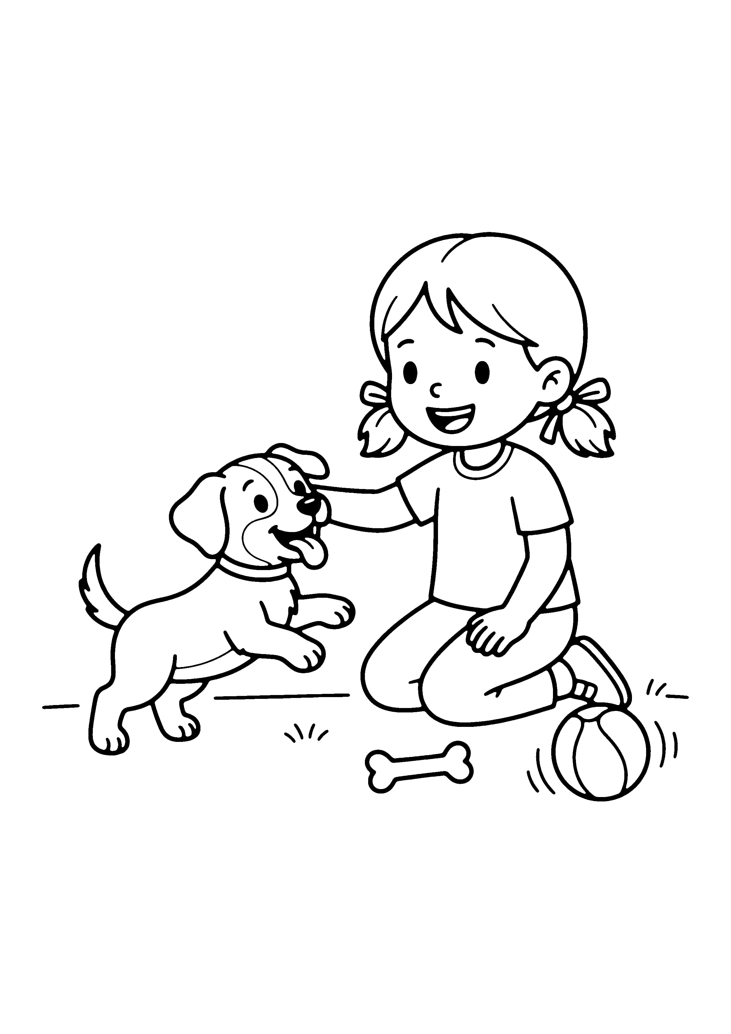 Printable hand-drawn Girl with Her Puppy coloring page