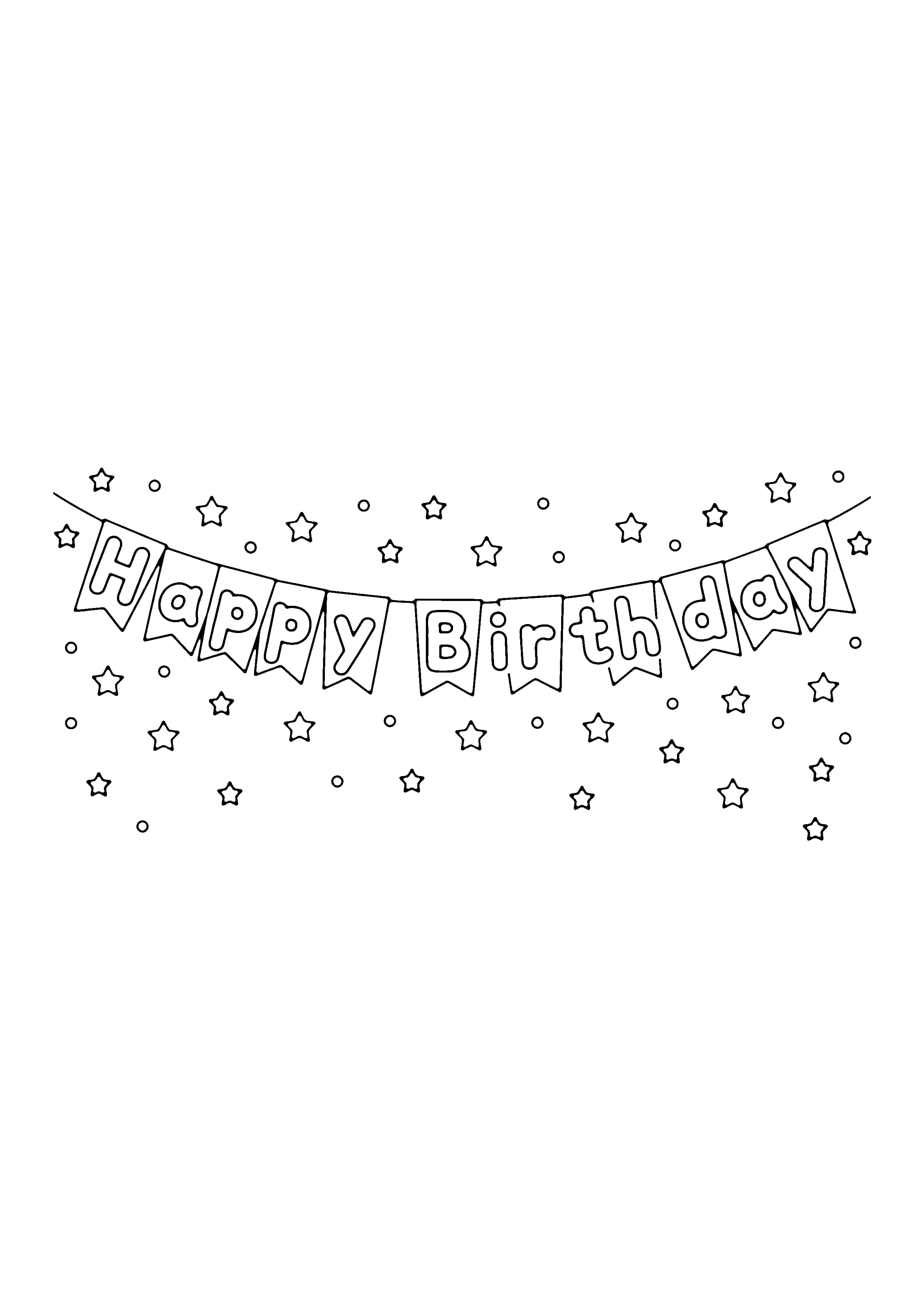 Printable hand-drawn Happy Birthday Banner coloring page