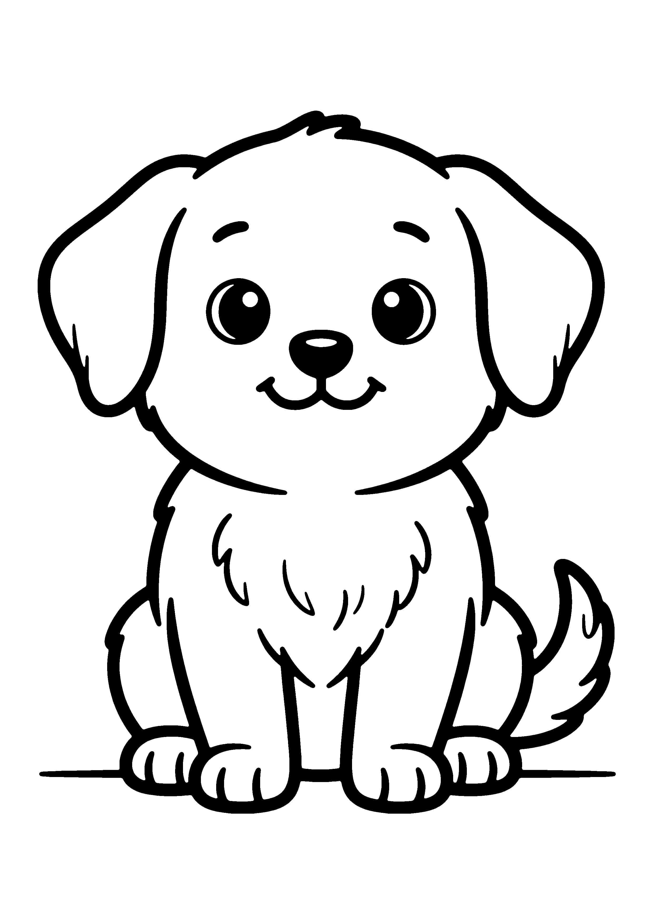 Printable hand-drawn Happy Sitting Puppy coloring page