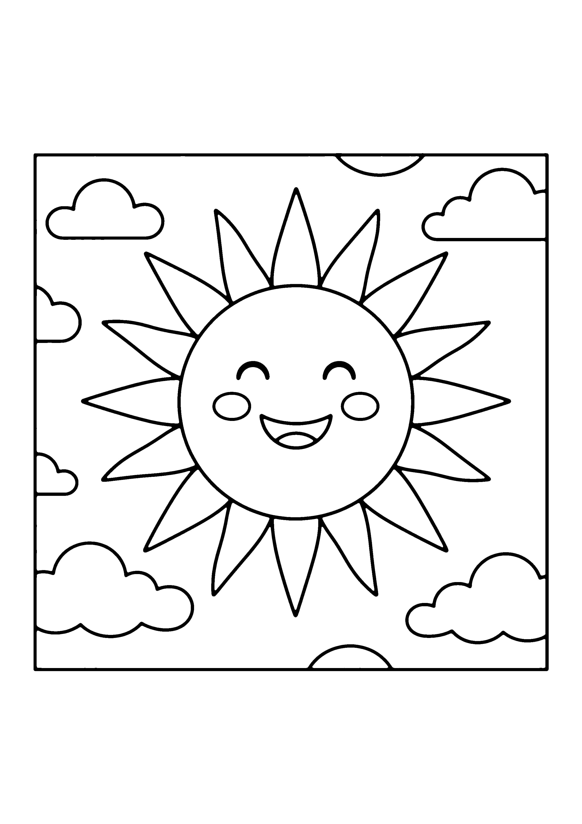 Printable hand-drawn Happy Sun coloring page