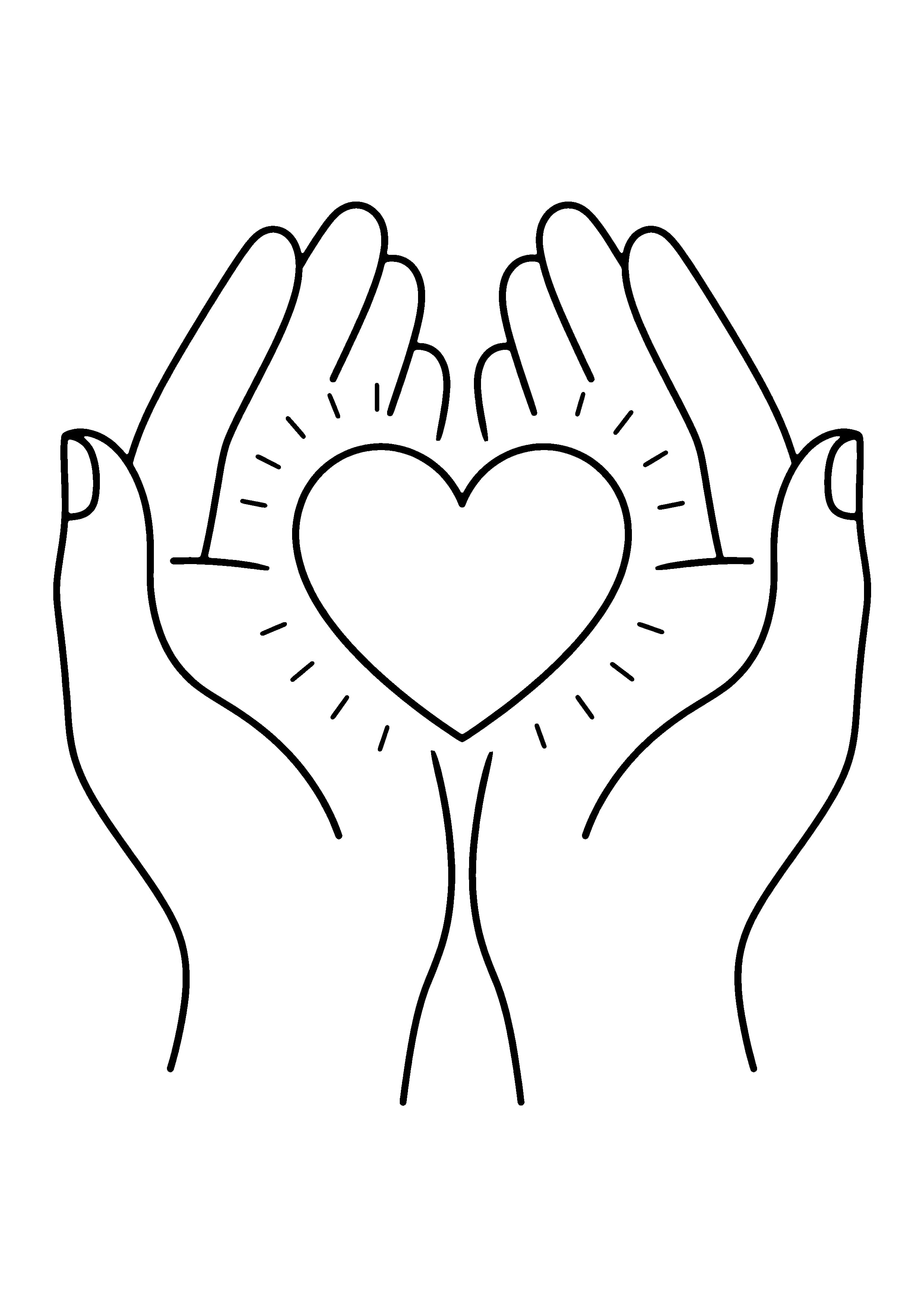Printable hand-drawn Heart in Cupped Hands coloring page