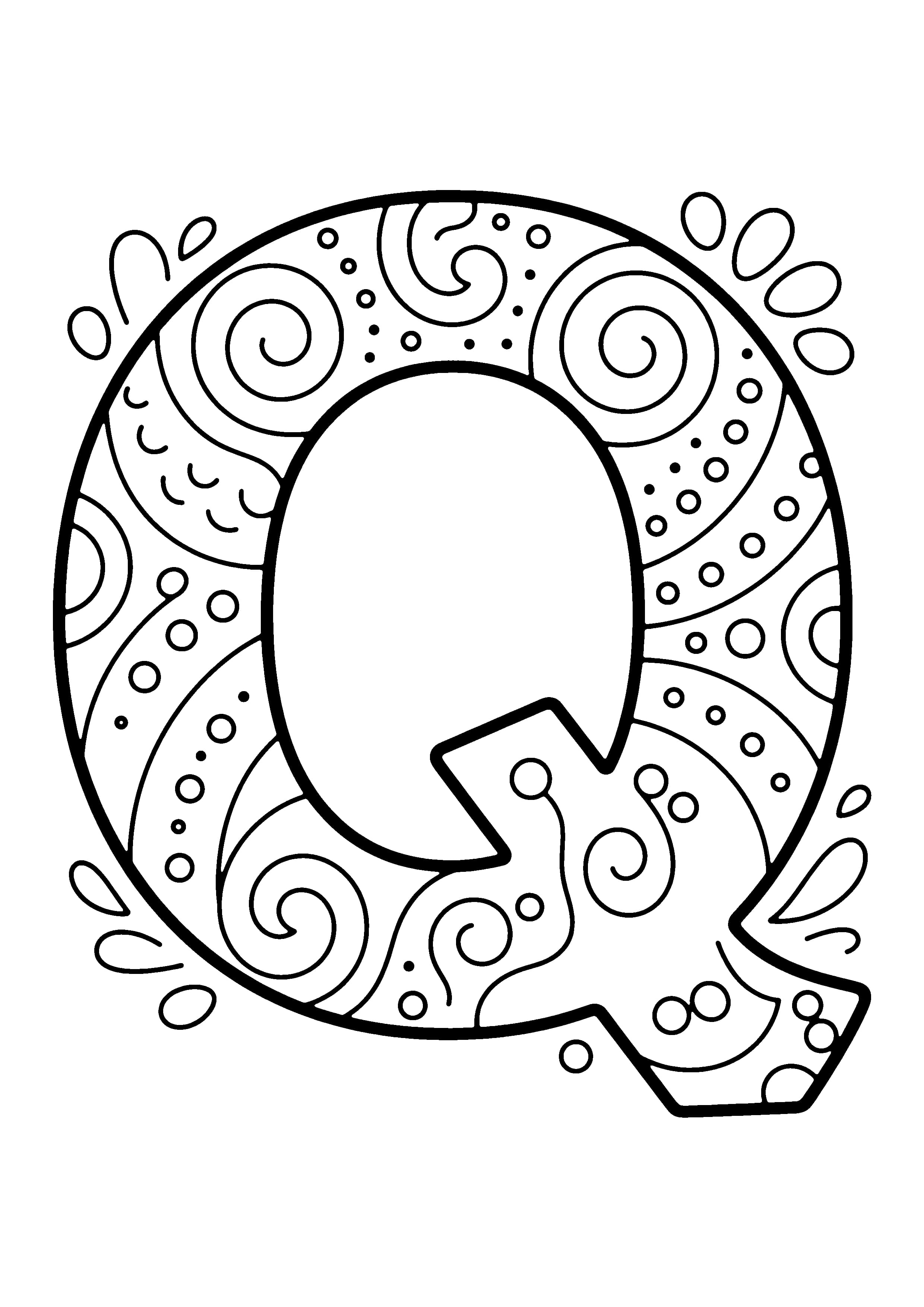 Printable hand-drawn Letter Close-Up Q coloring page