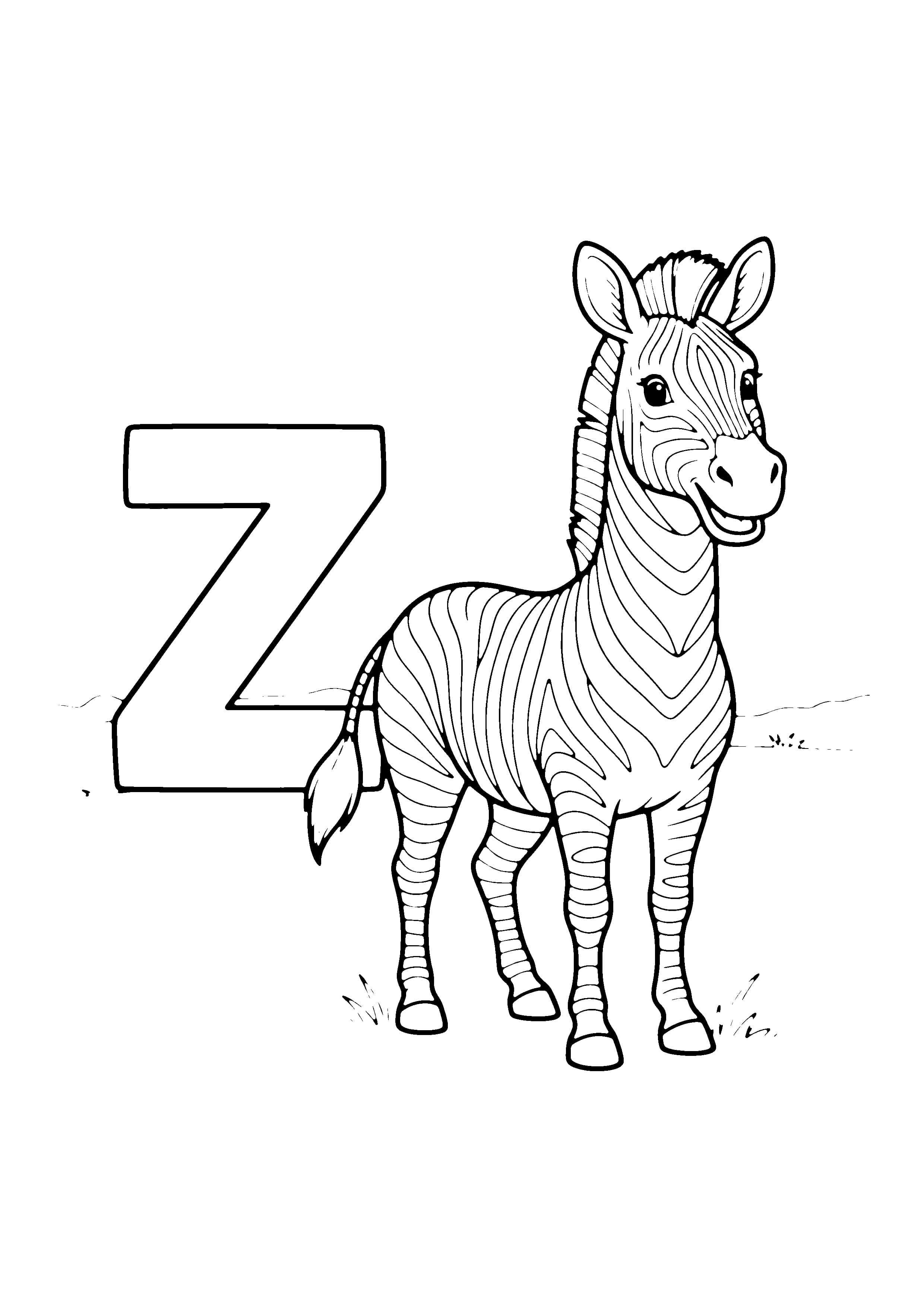 Printable hand-drawn Letter Z for Zebra coloring page