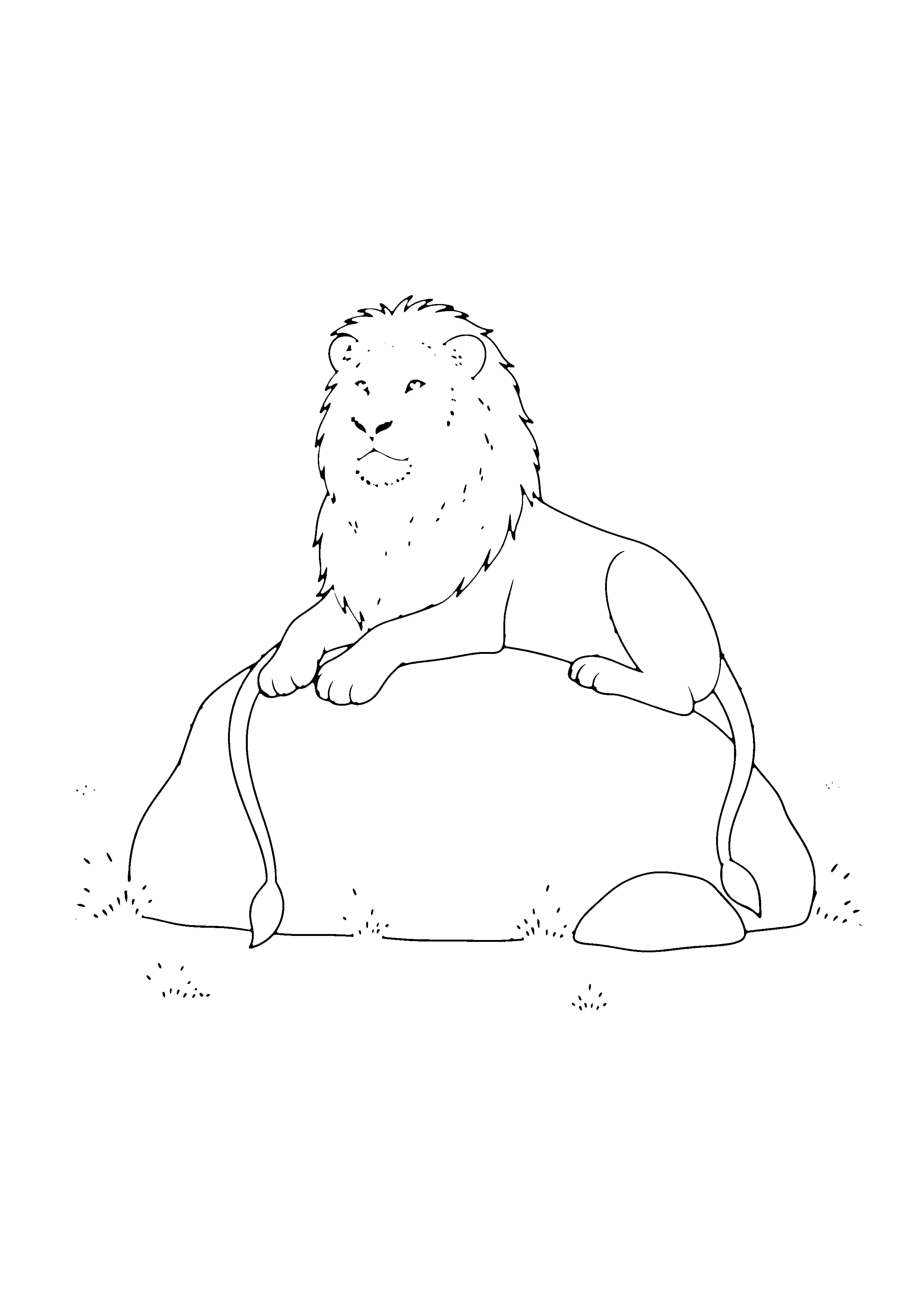 Printable hand-drawn Lion on the Rock coloring page