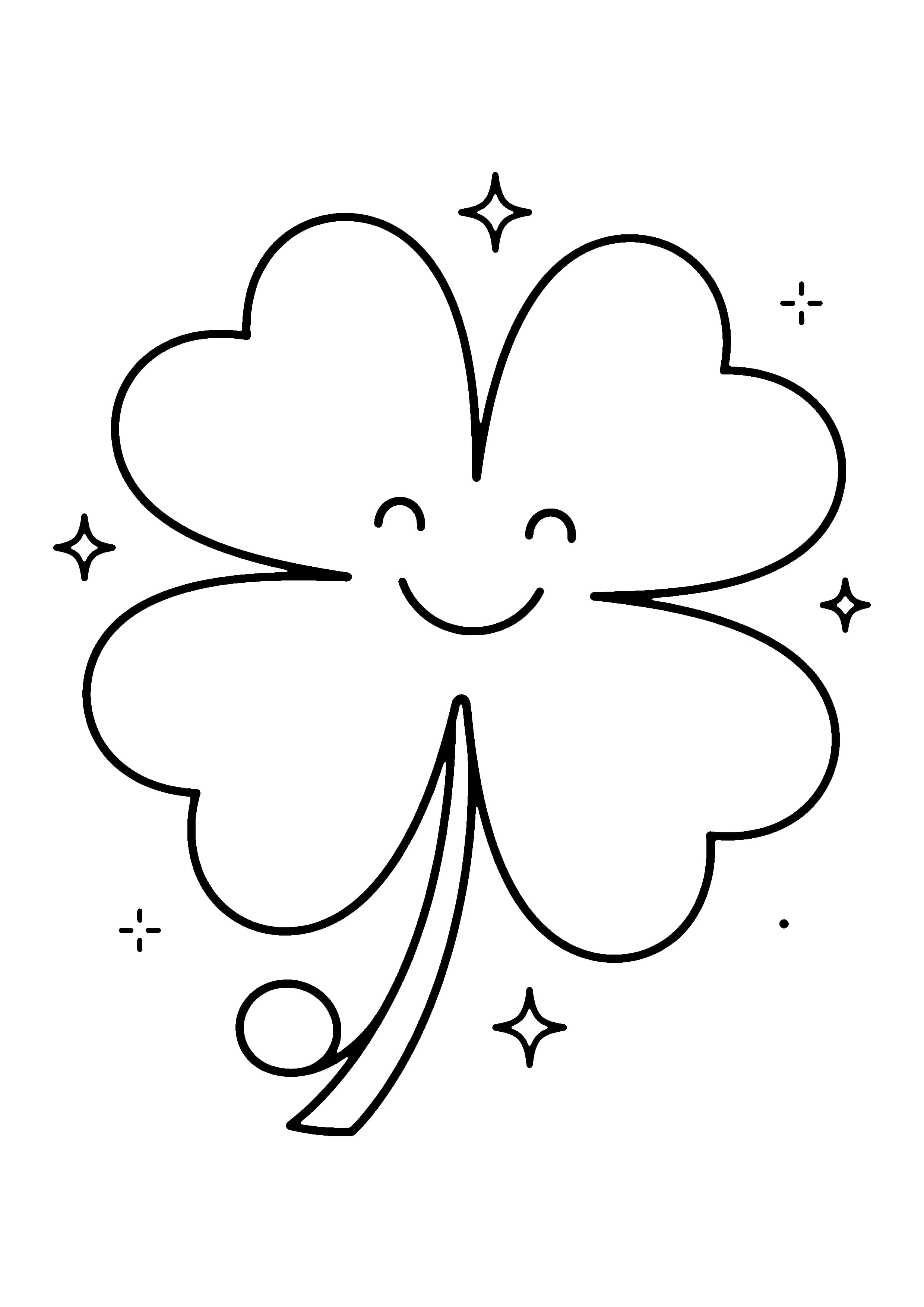 Printable hand-drawn Lucky Four-Leaf Clover coloring page